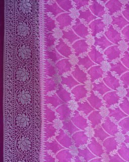 Kora Georgette Light Magenta Pink Buta Saree