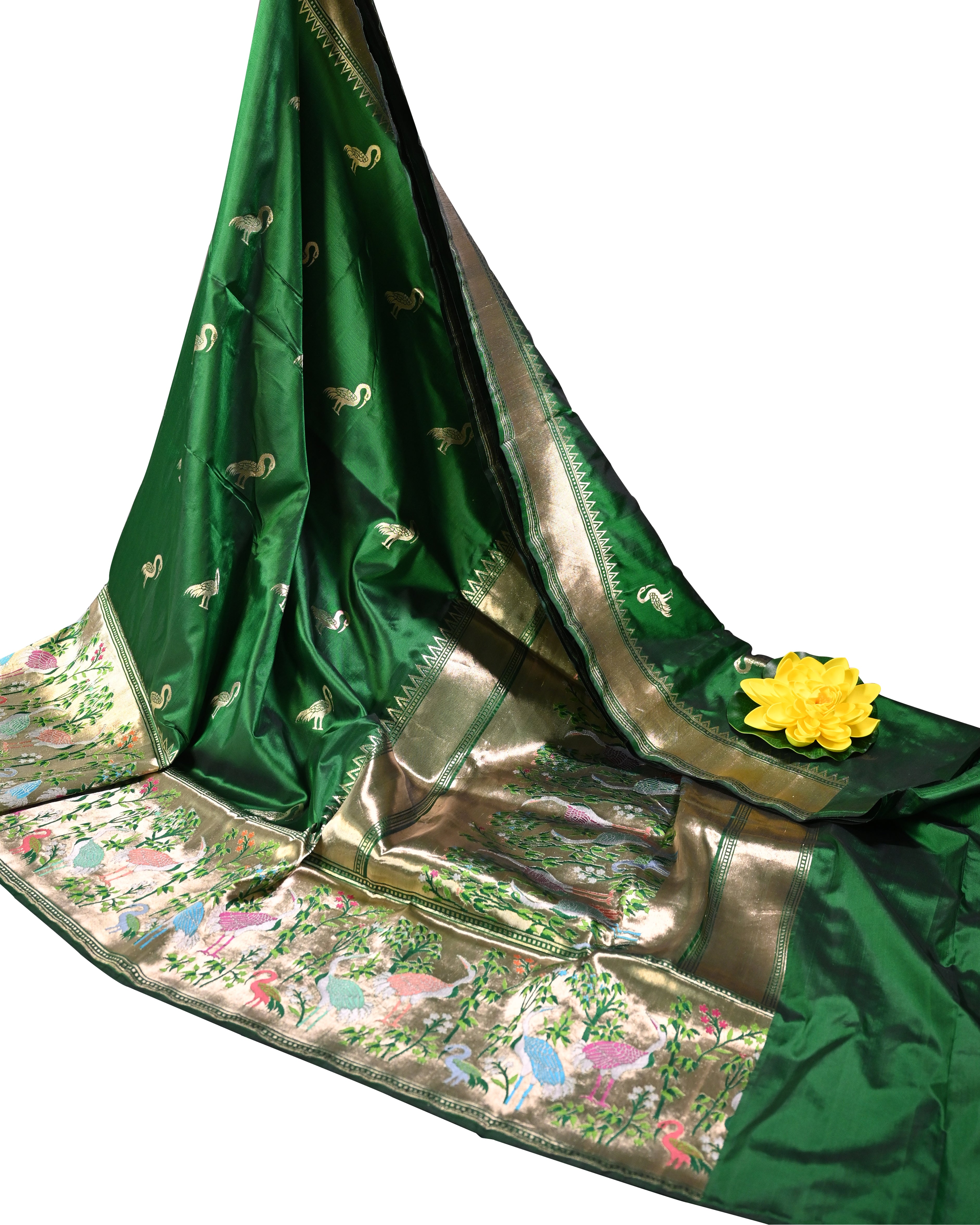 Banarasi Katan Silk Bottle Green Paithani Saree