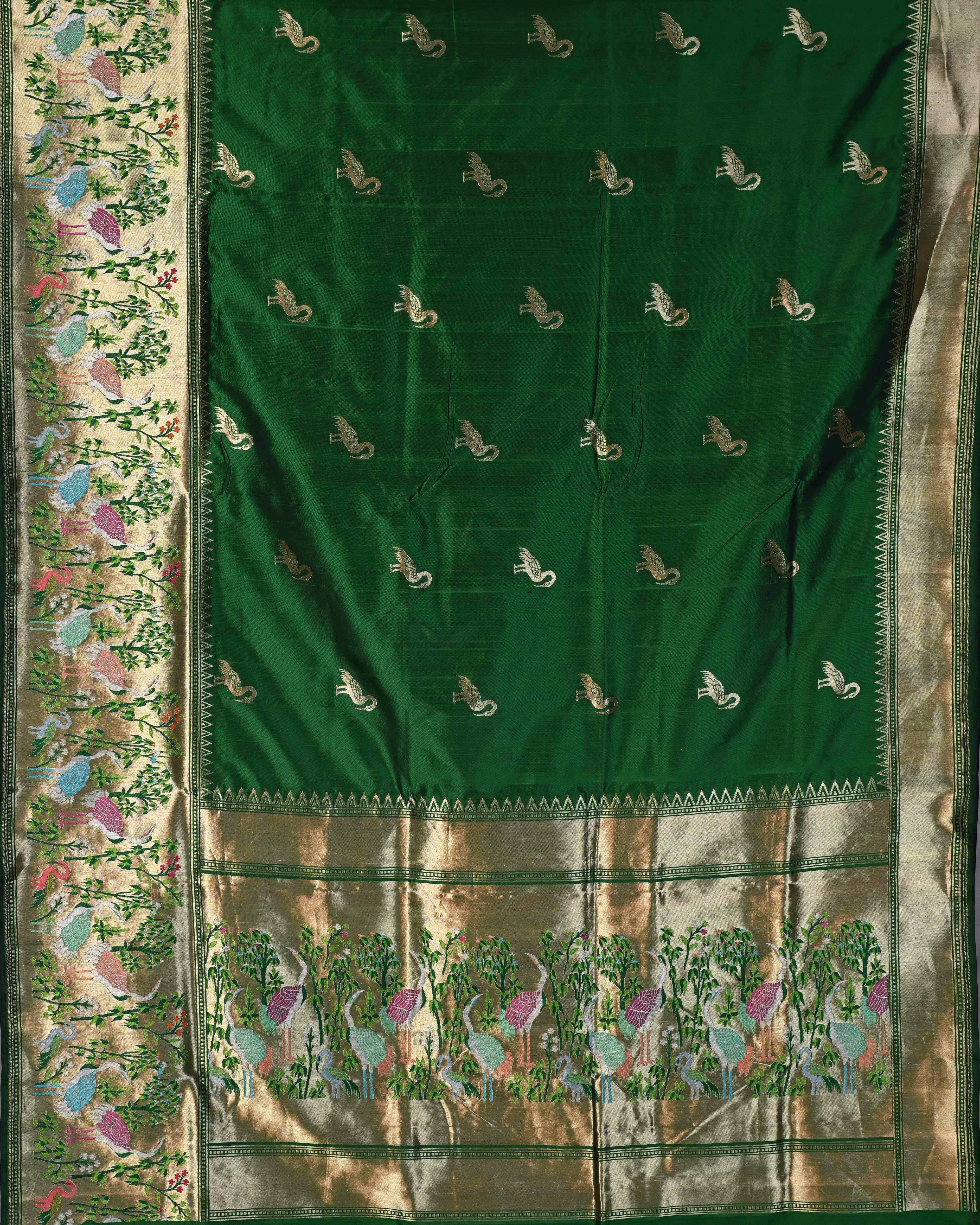 Banarasi Katan Silk Bottle Green Paithani Saree