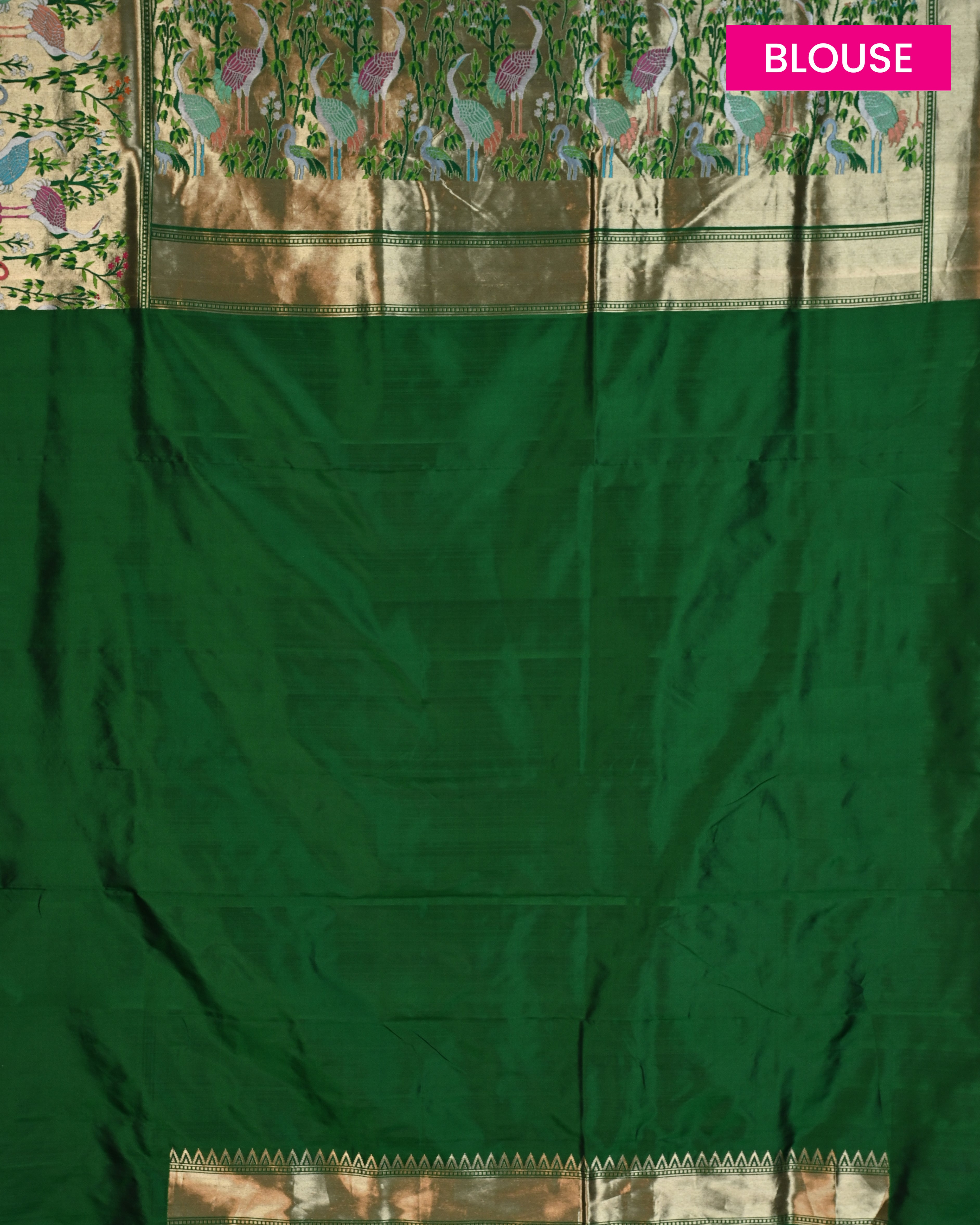 Banarasi Katan Silk Bottle Green Paithani Saree