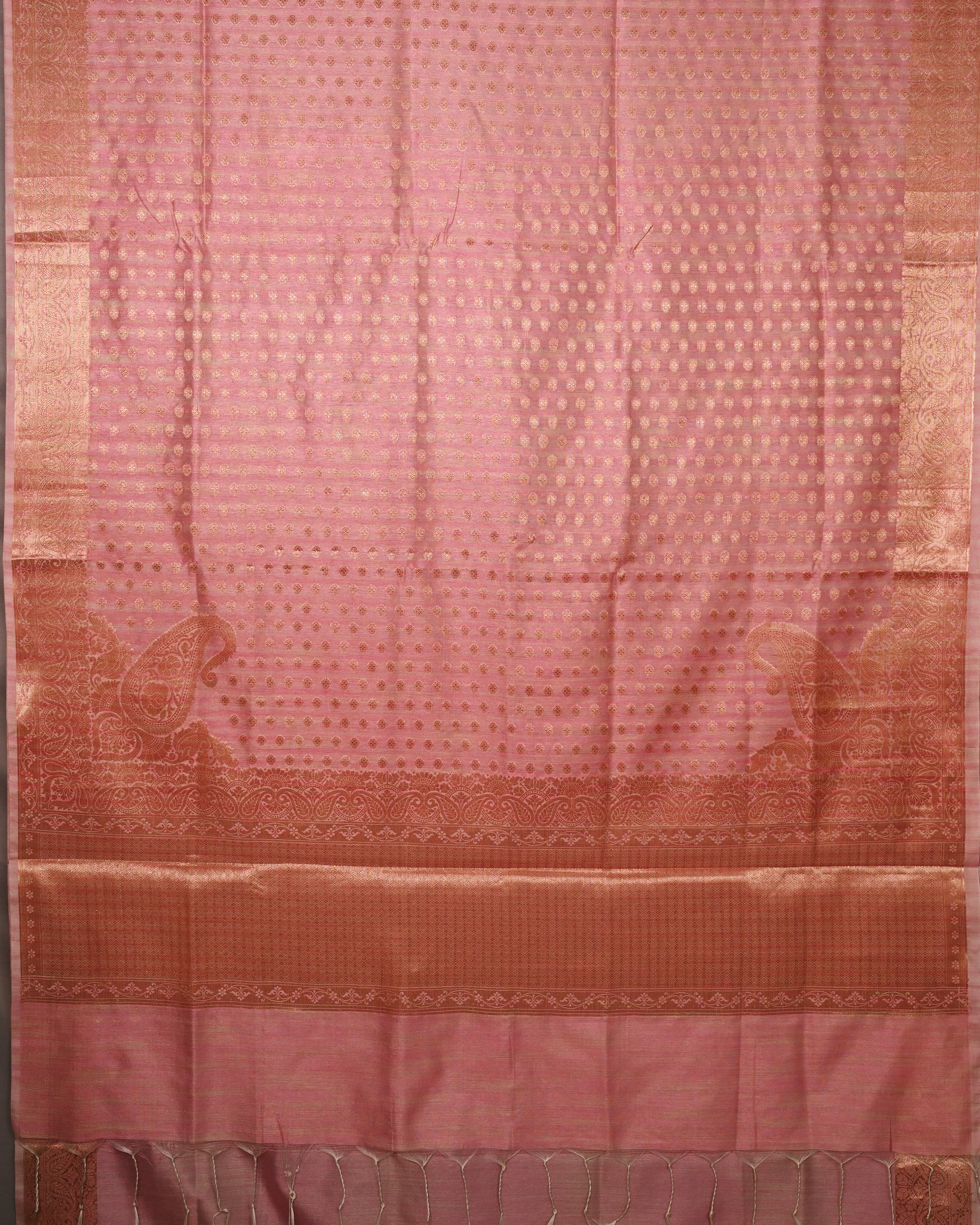 Kora Georgette Baby Pink Polka Dot Saree