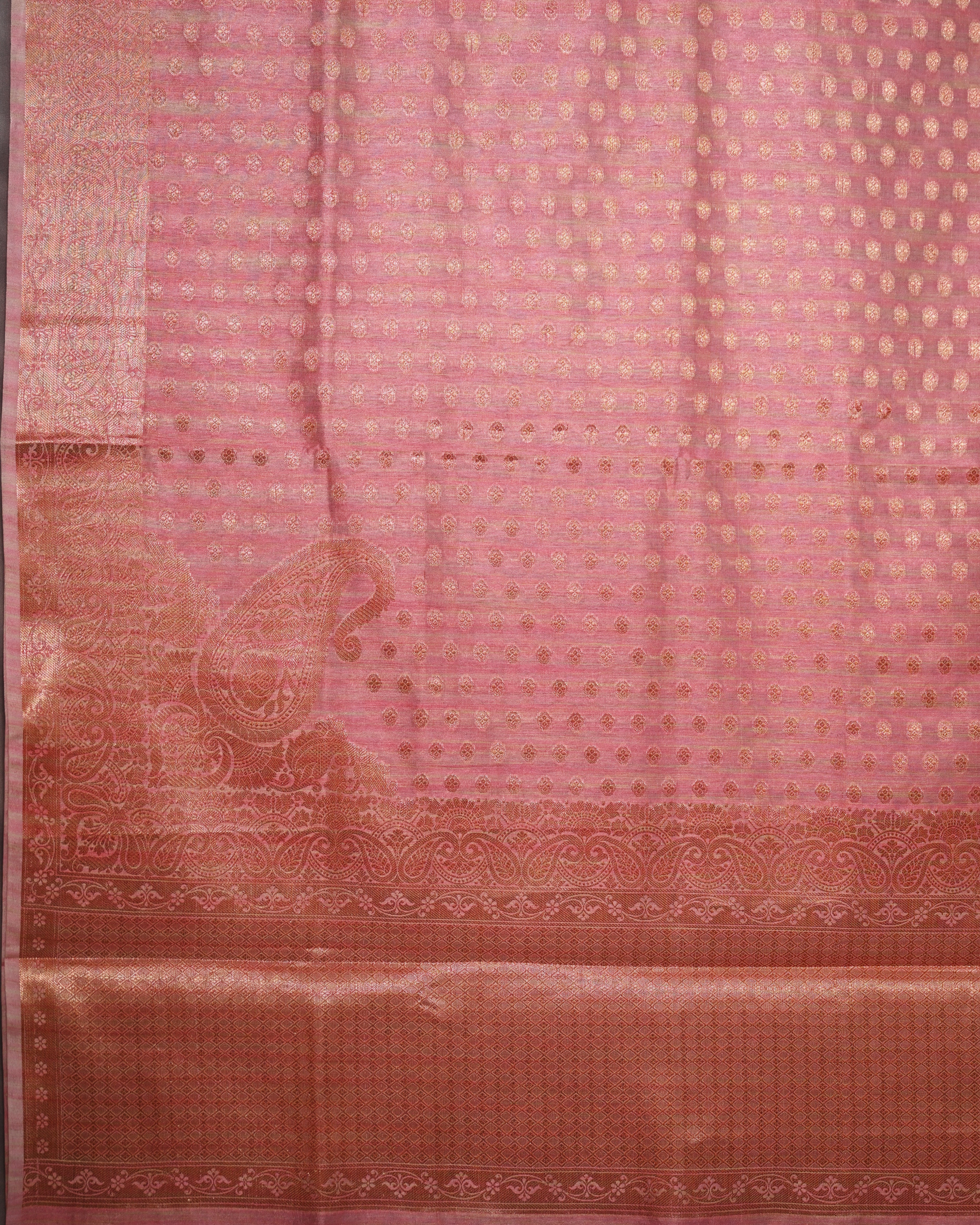 Kora Georgette Baby Pink Polka Dot Saree