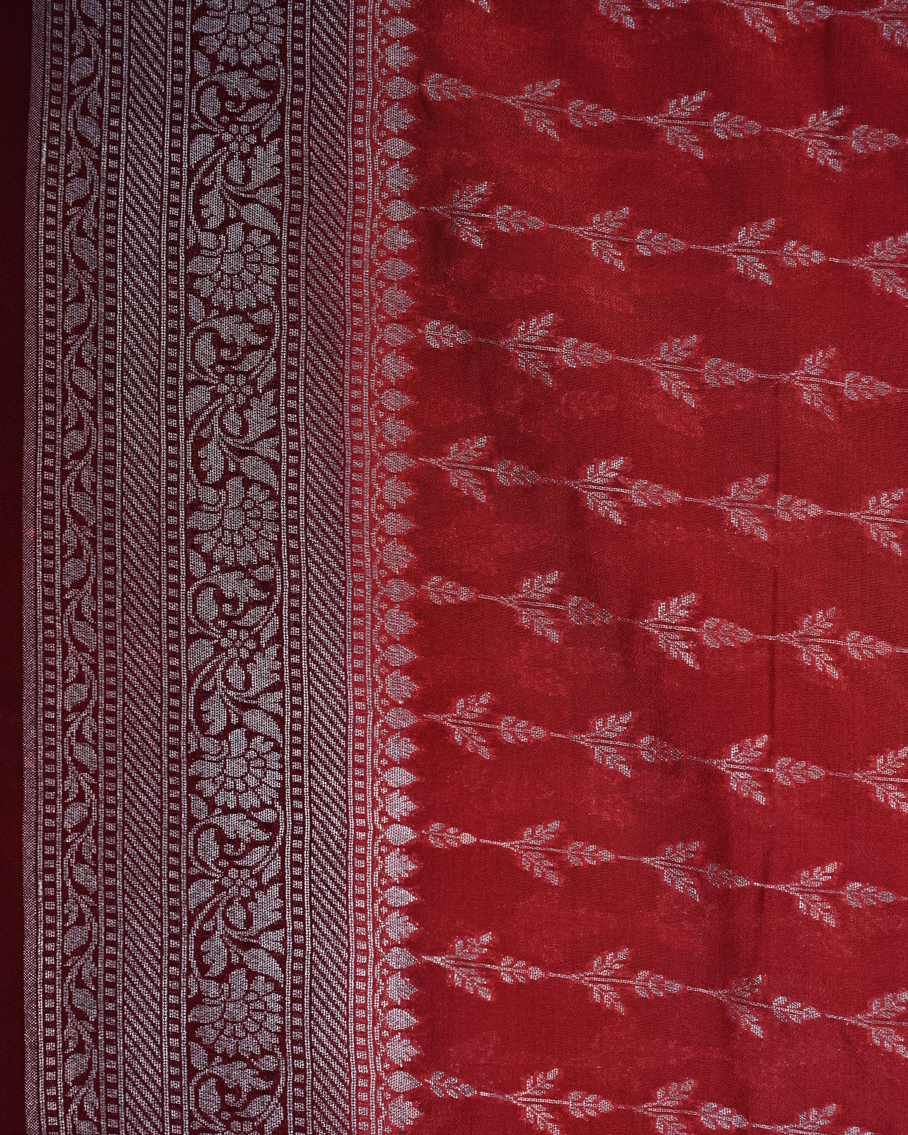 Kora Georgette Red Buta Stripe Saree