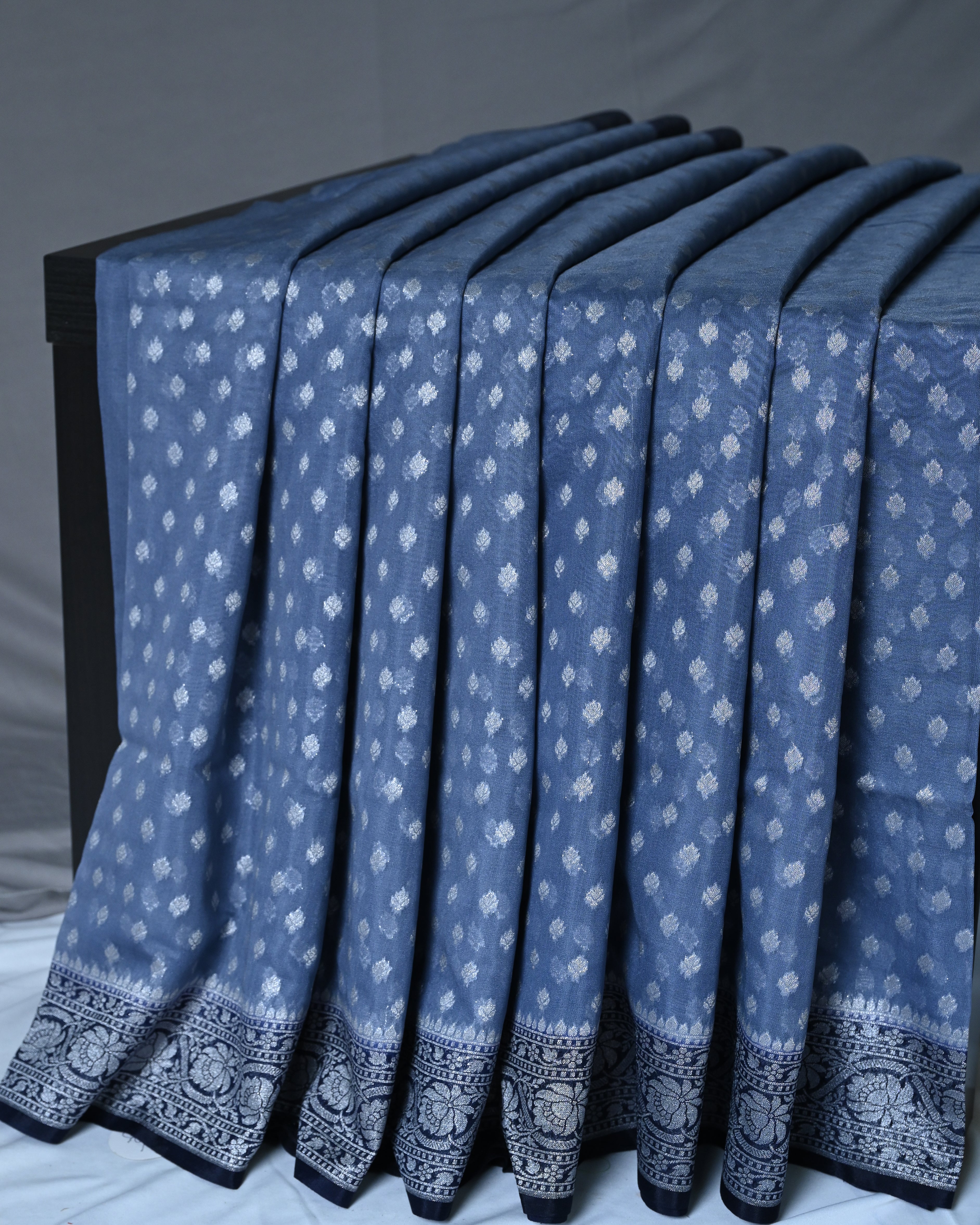 Kora Georgette Slate Blue Buta Saree