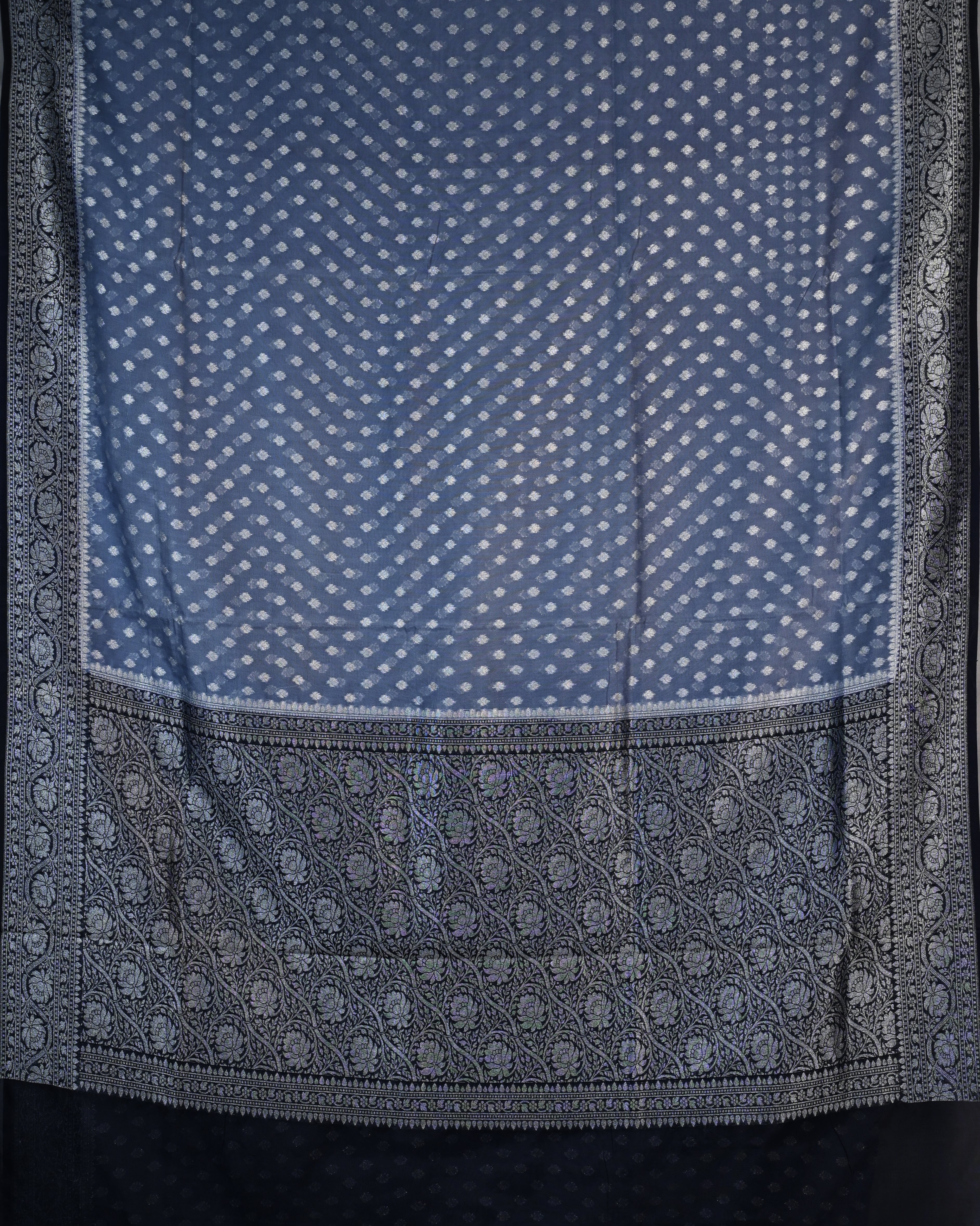 Kora Georgette Slate Blue Buta Saree