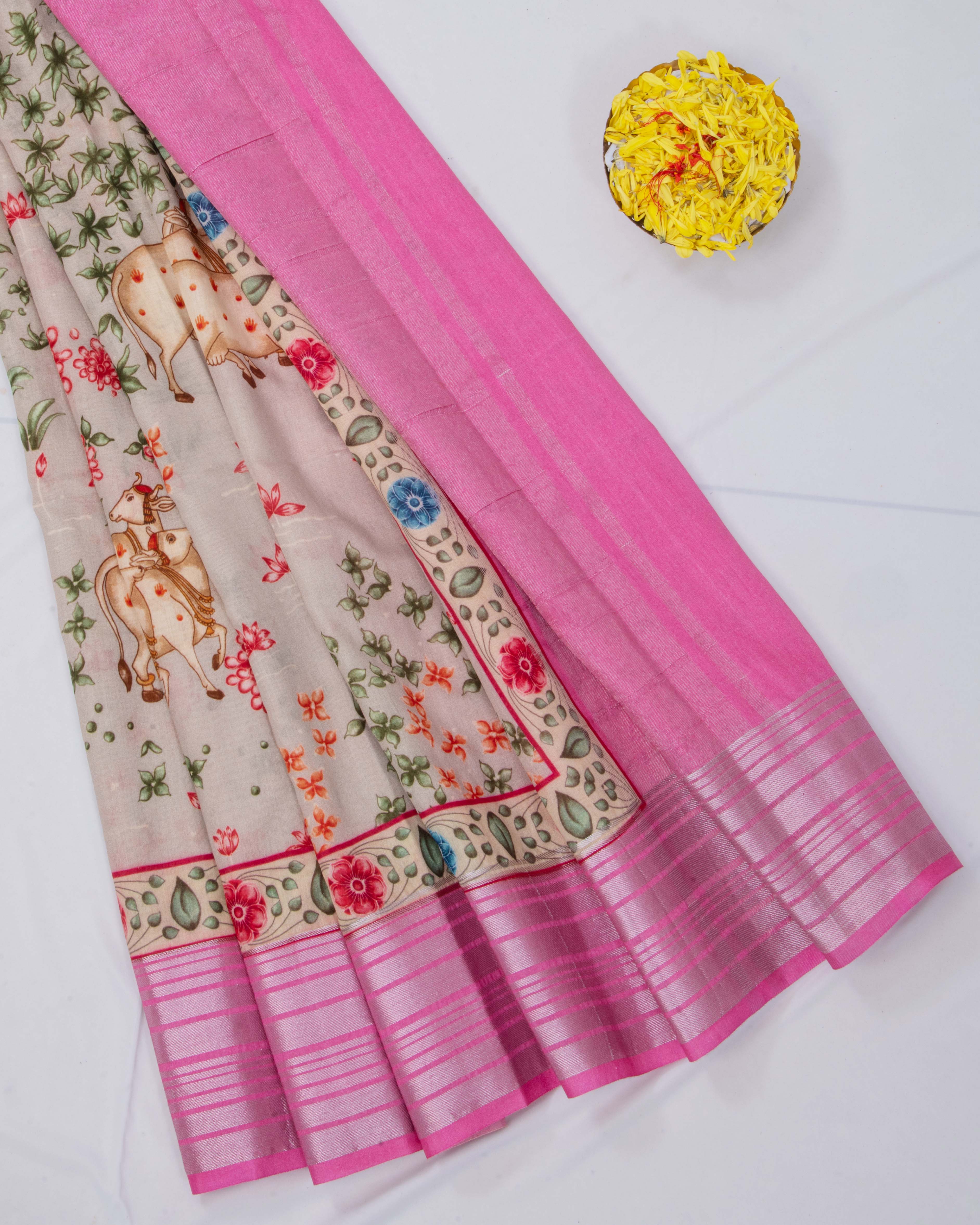 MungaSilkBeigePIchwaiSaree