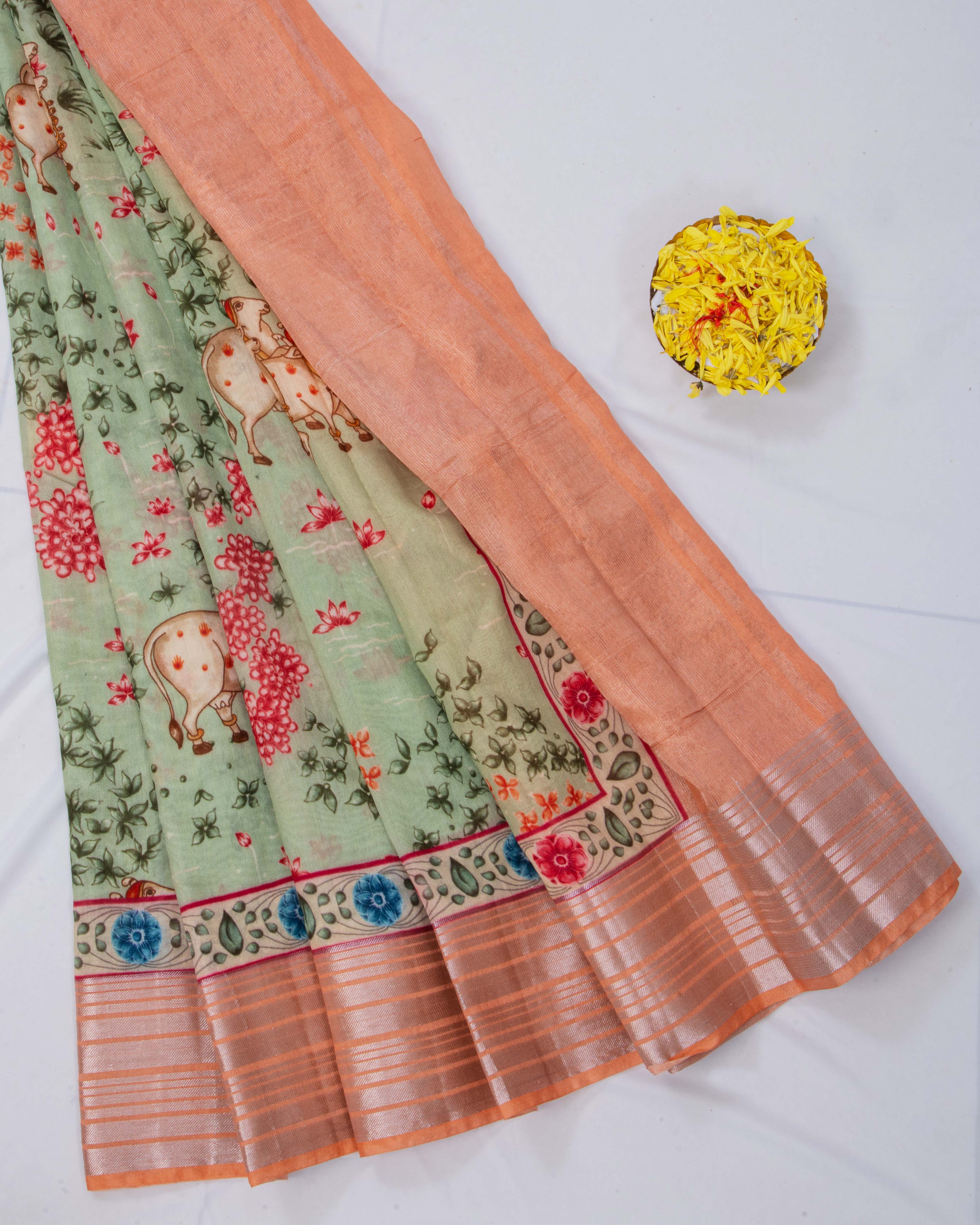 MungaSilkPistaGreenPichwaiSaree