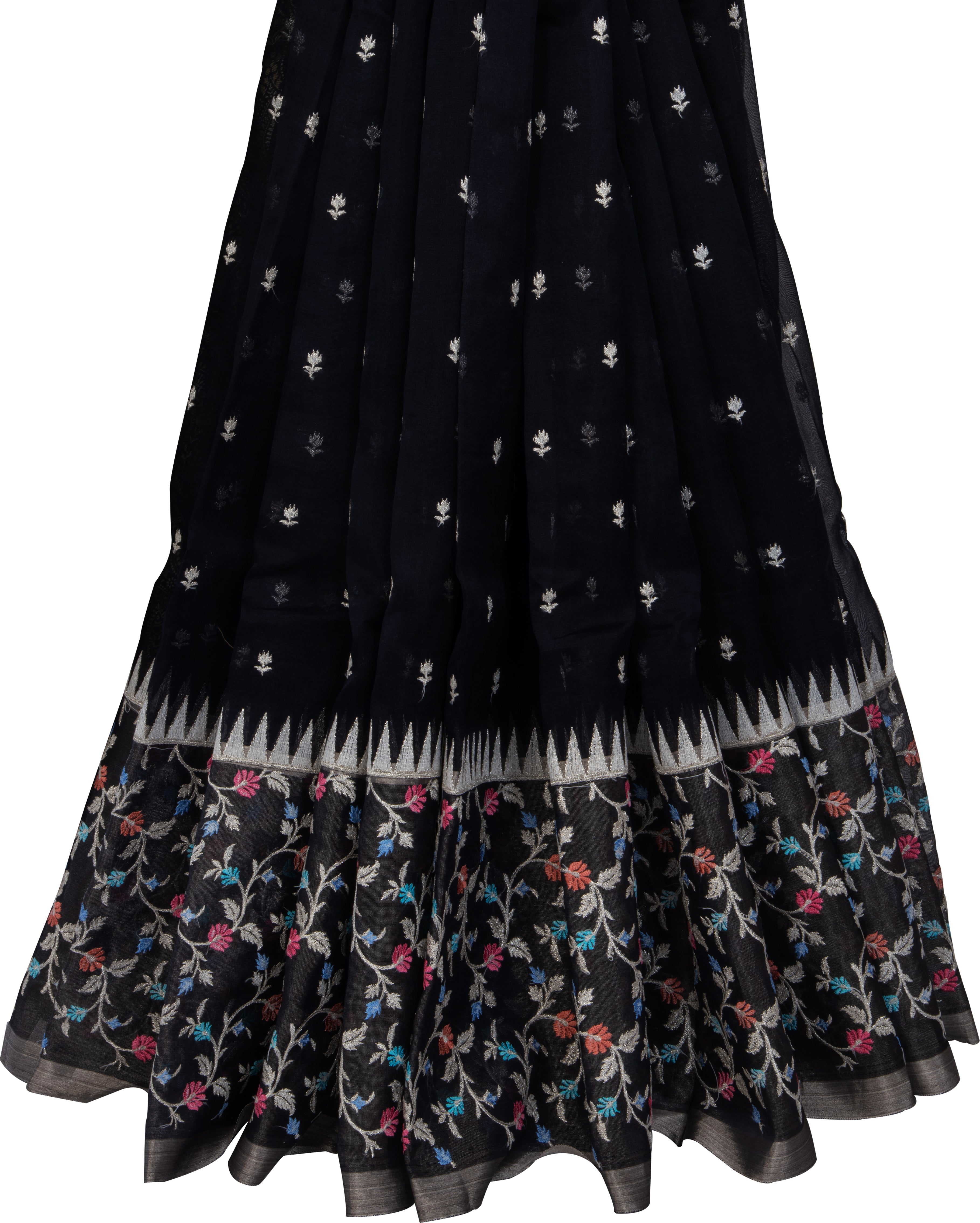 OrganzaBlackFloralEmbroiderySaree