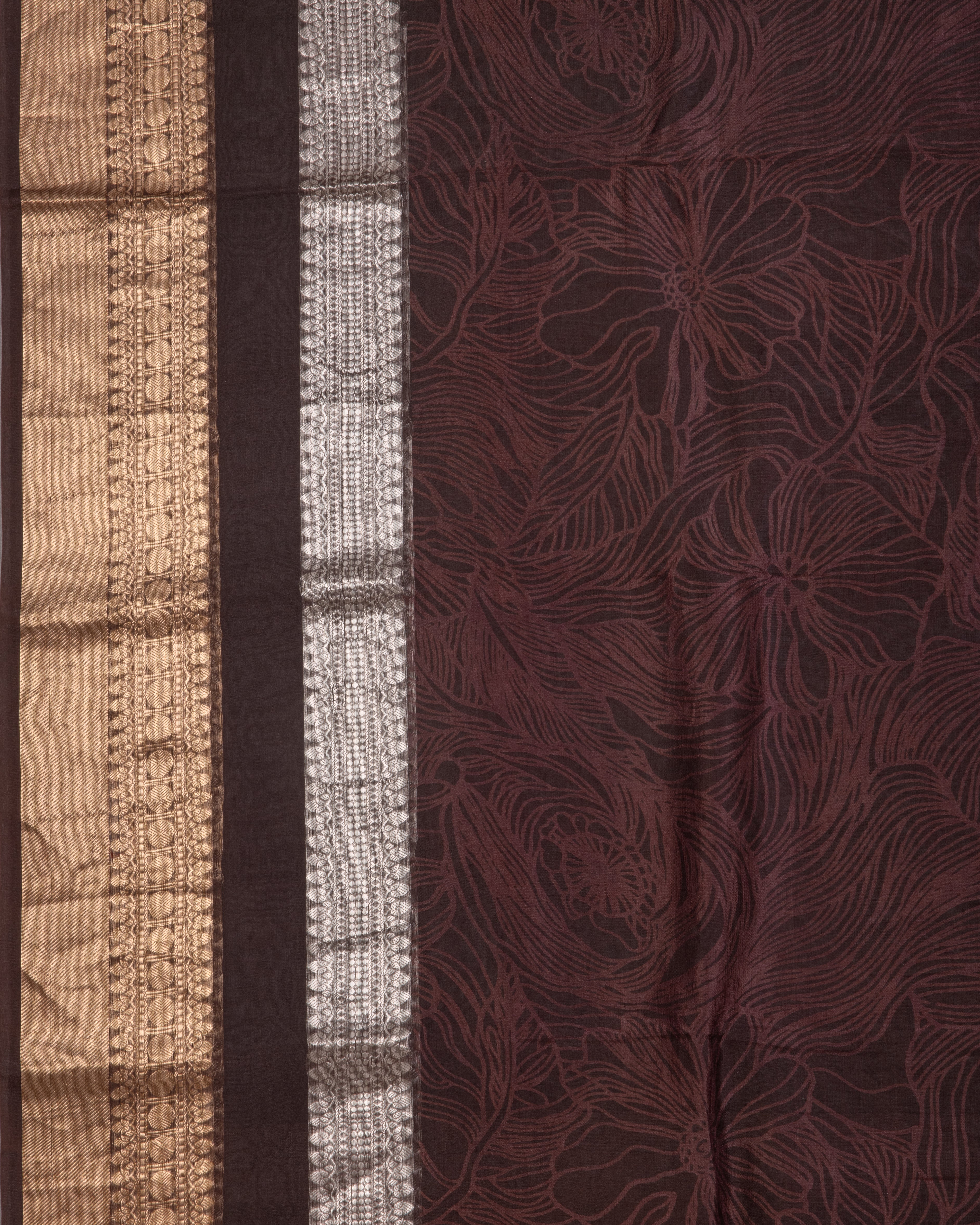 OrganzaBrownLeafPrintSaree-2