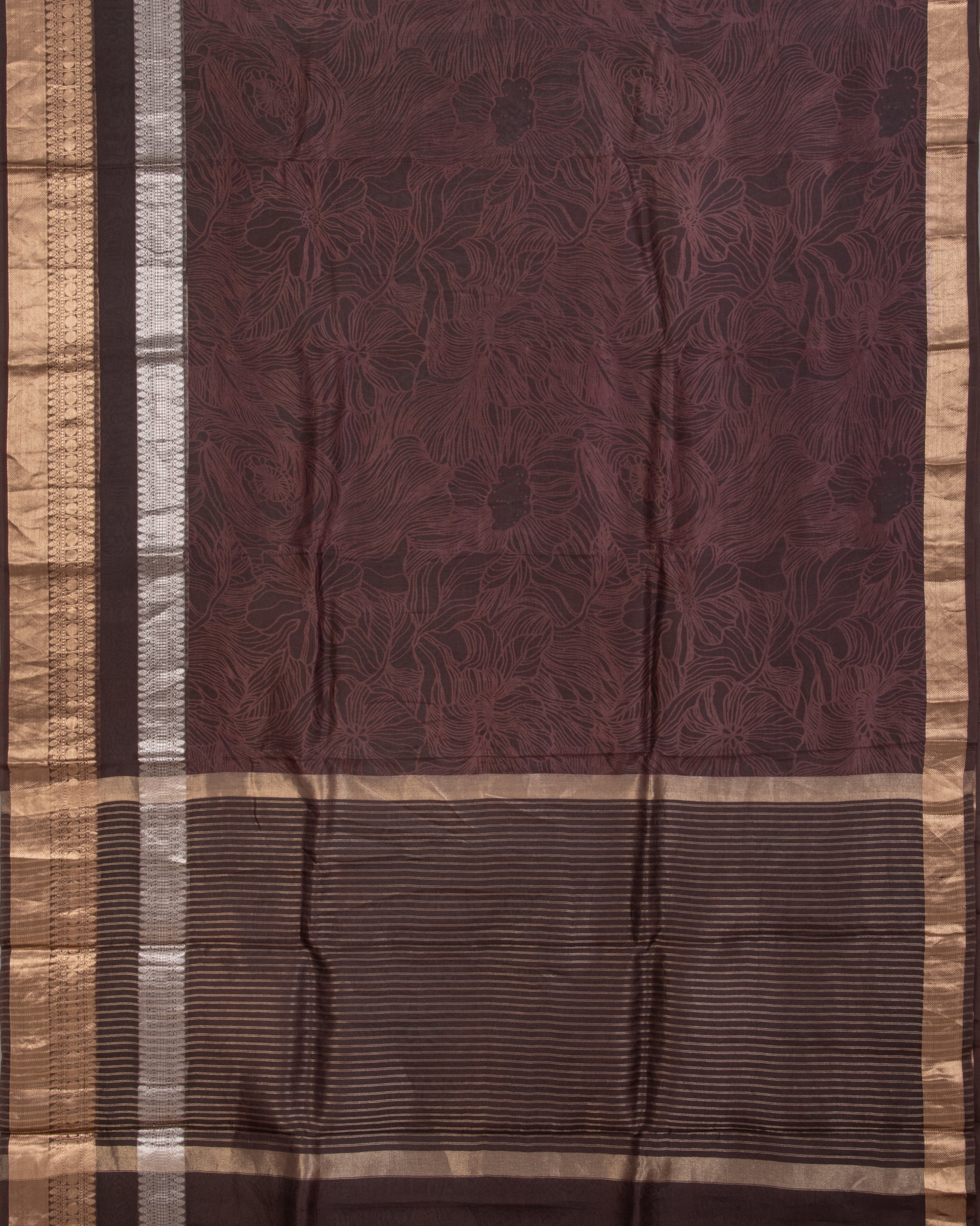 OrganzaBrownLeafPrintSaree-3