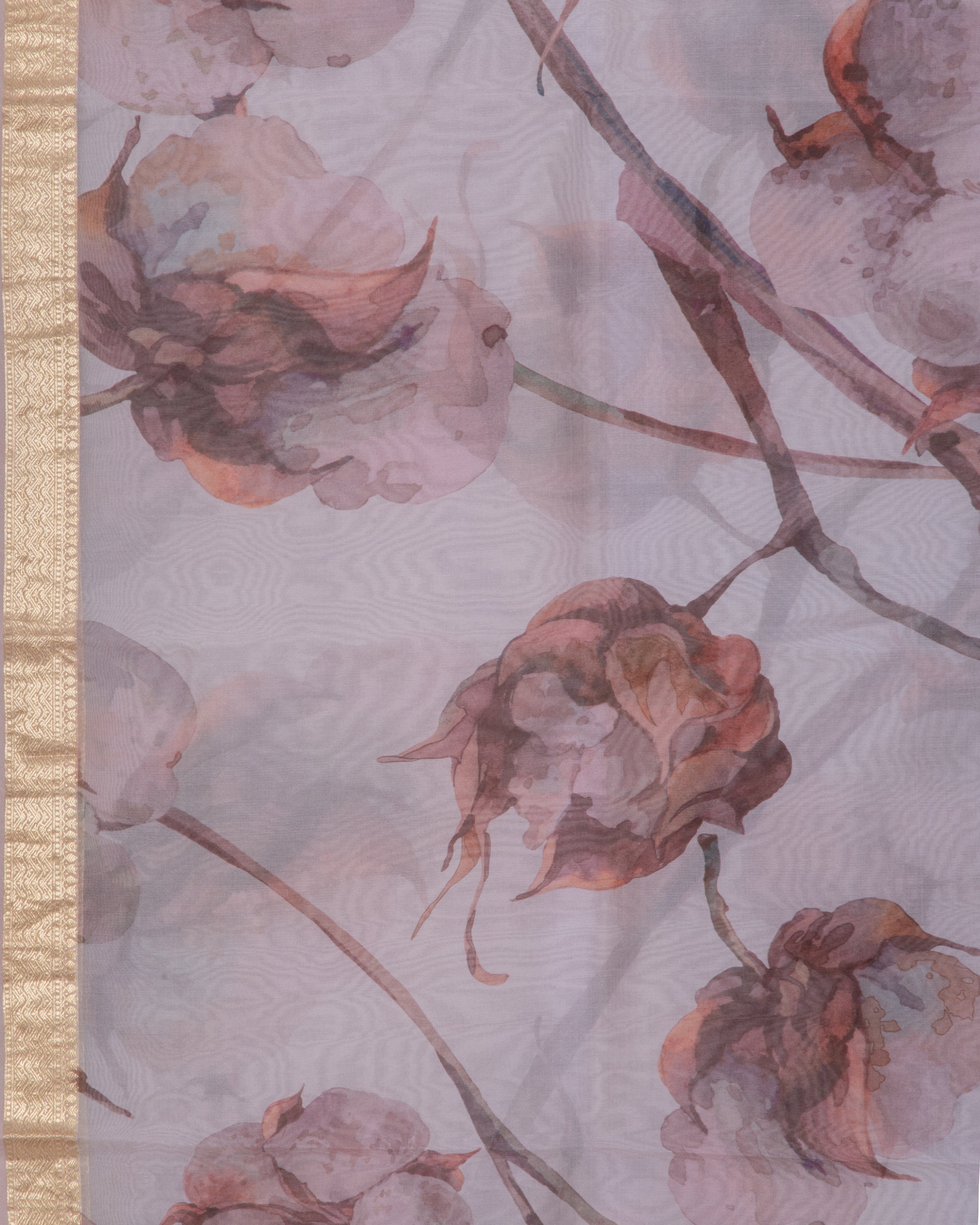 OrganzaPeachFloralPrintSaree