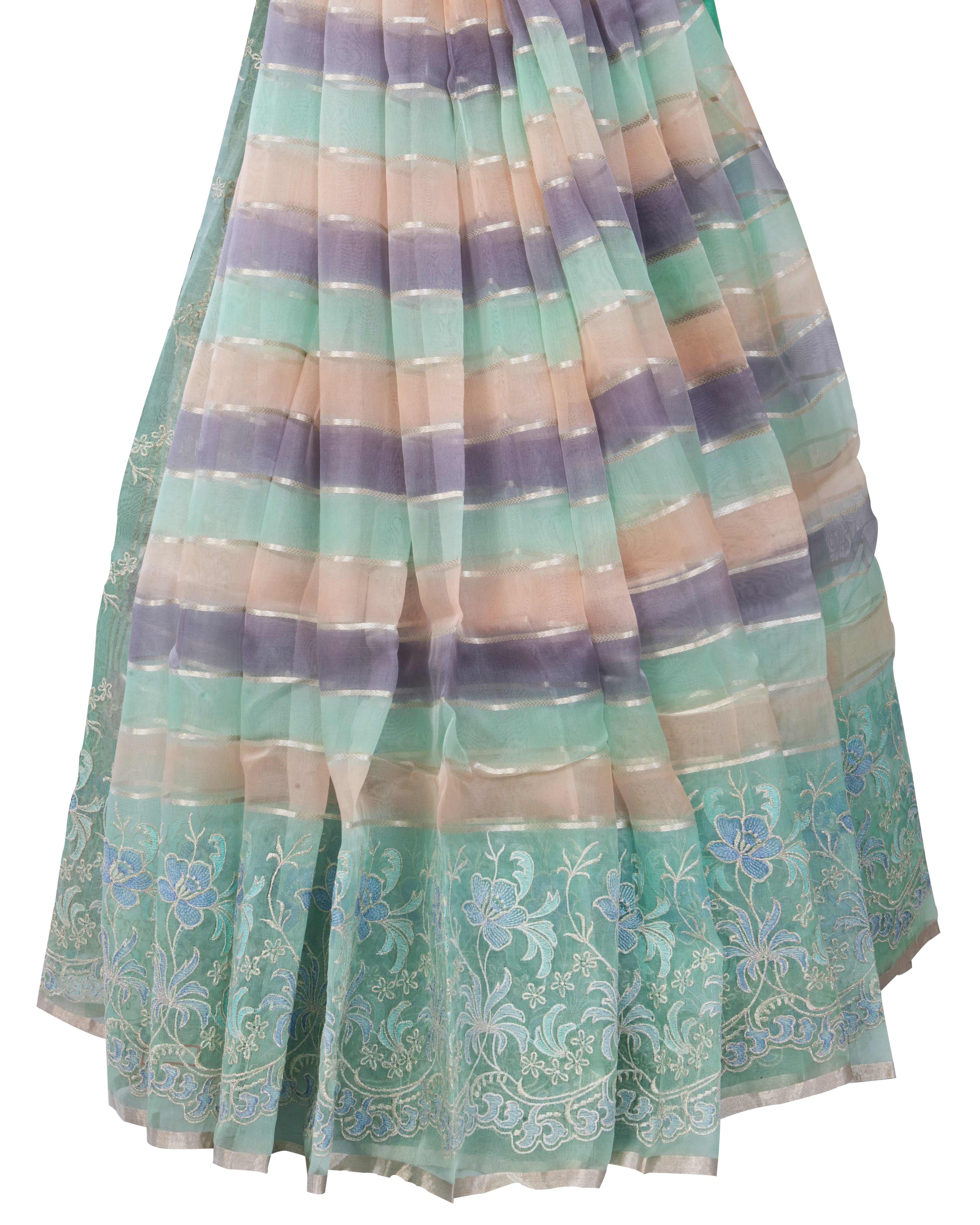 OrganzaSkyBlueFloralEmbroiderySaree