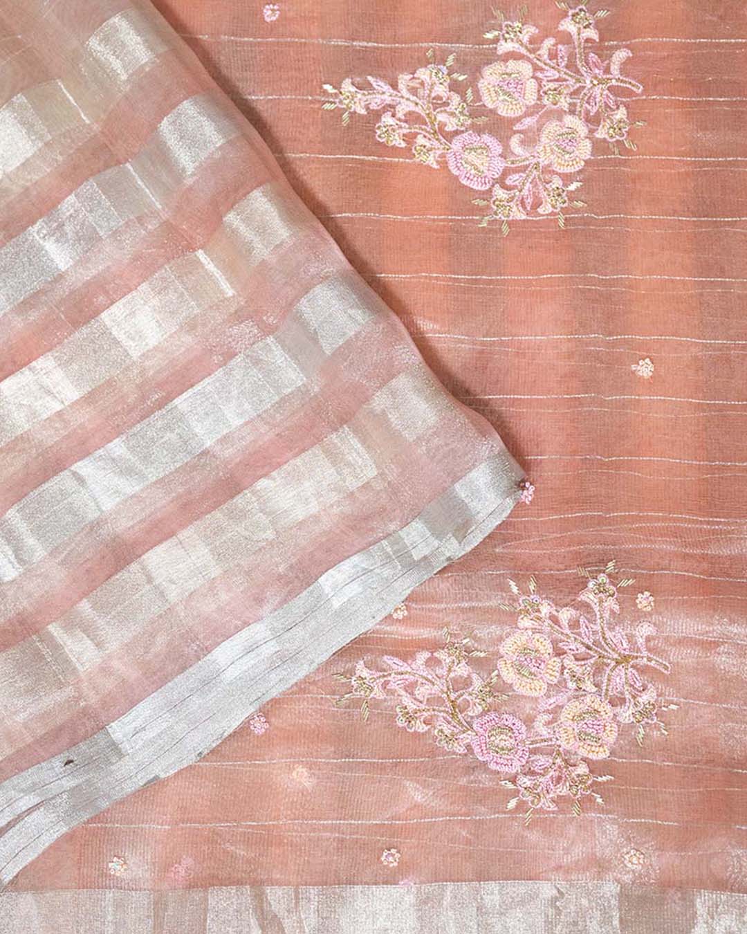 OrganzaStripePeachSaree