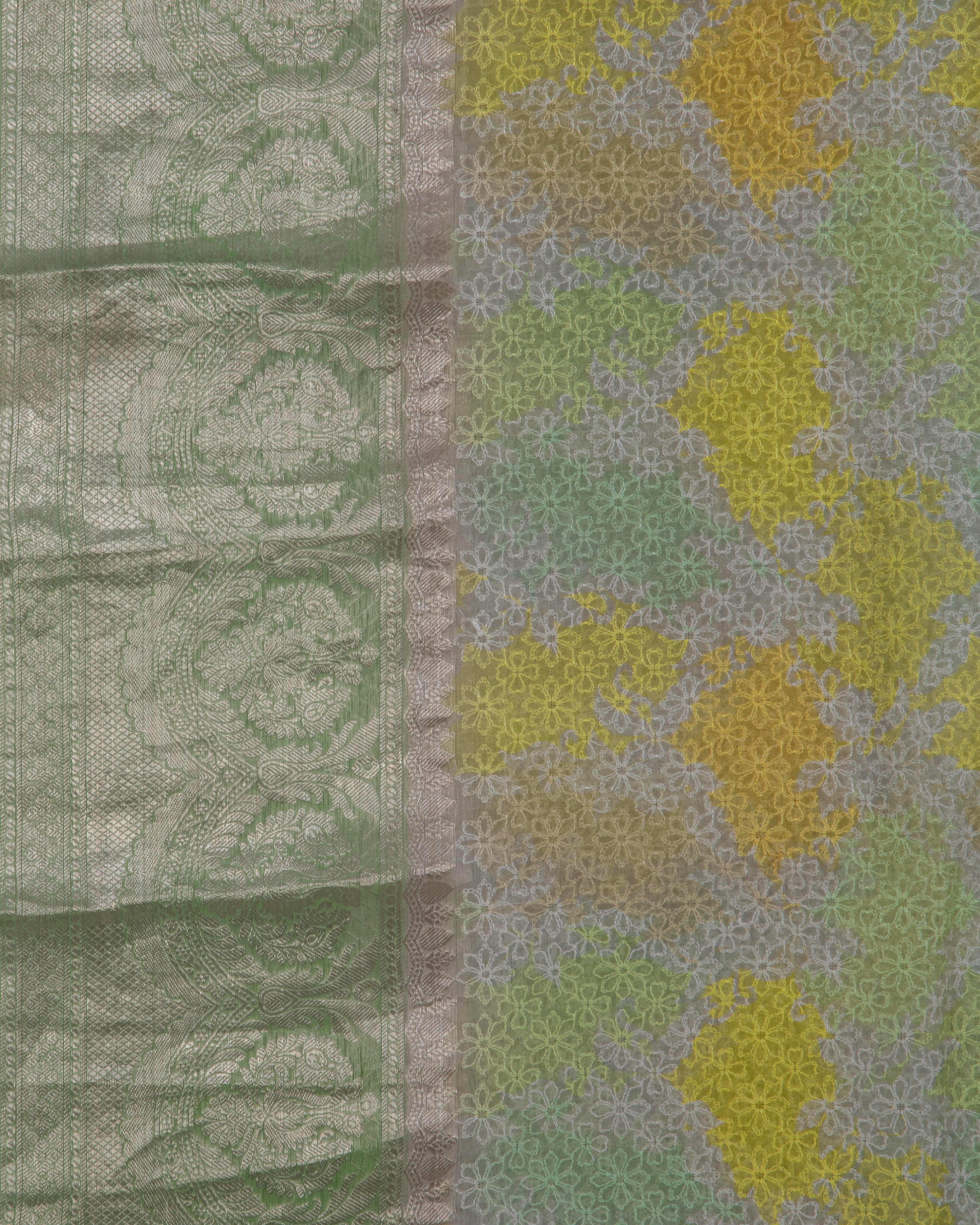 OrganzaYellowandGreenSplashPrintSaree-2