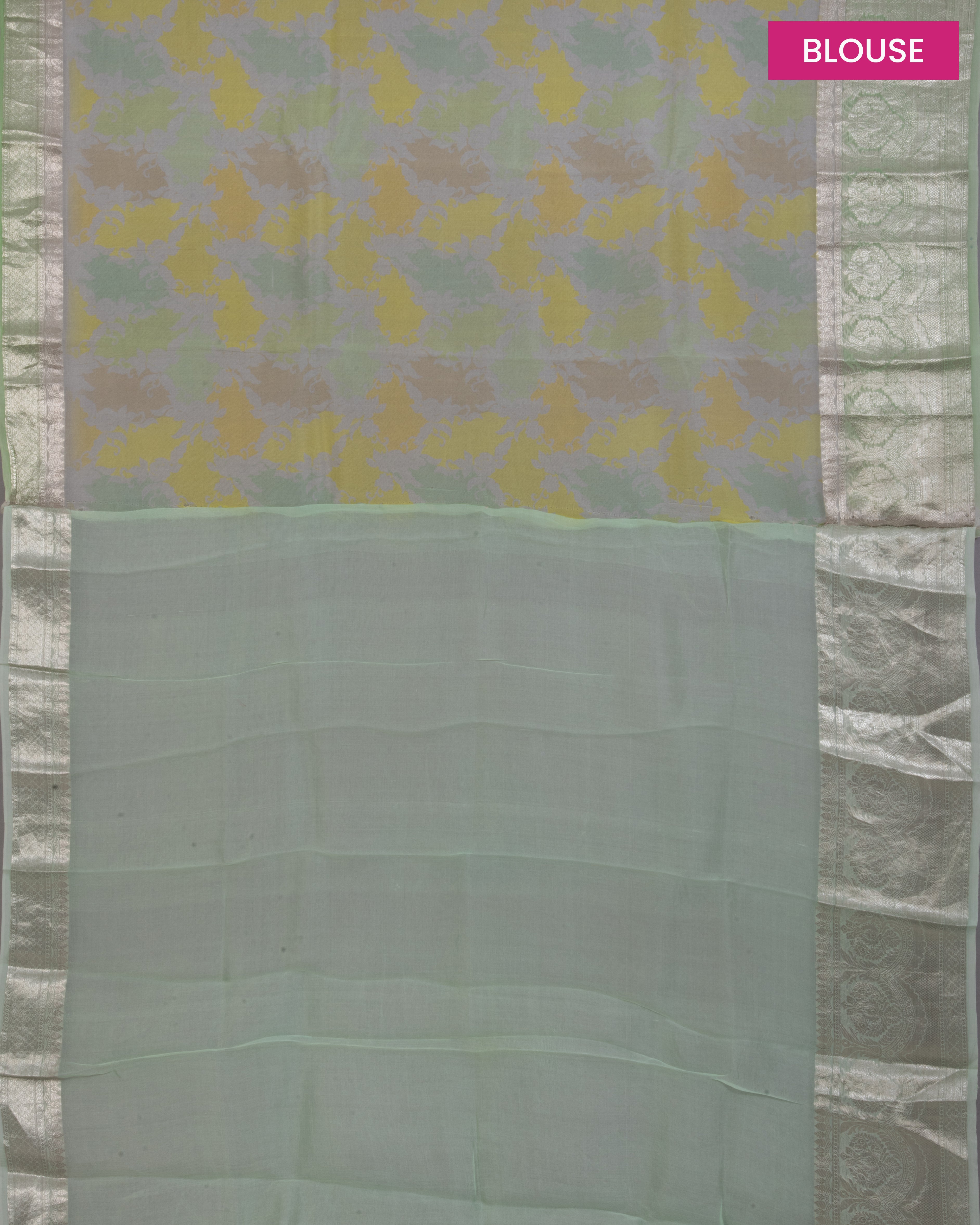 OrganzaYellowandGreenSplashPrintSaree