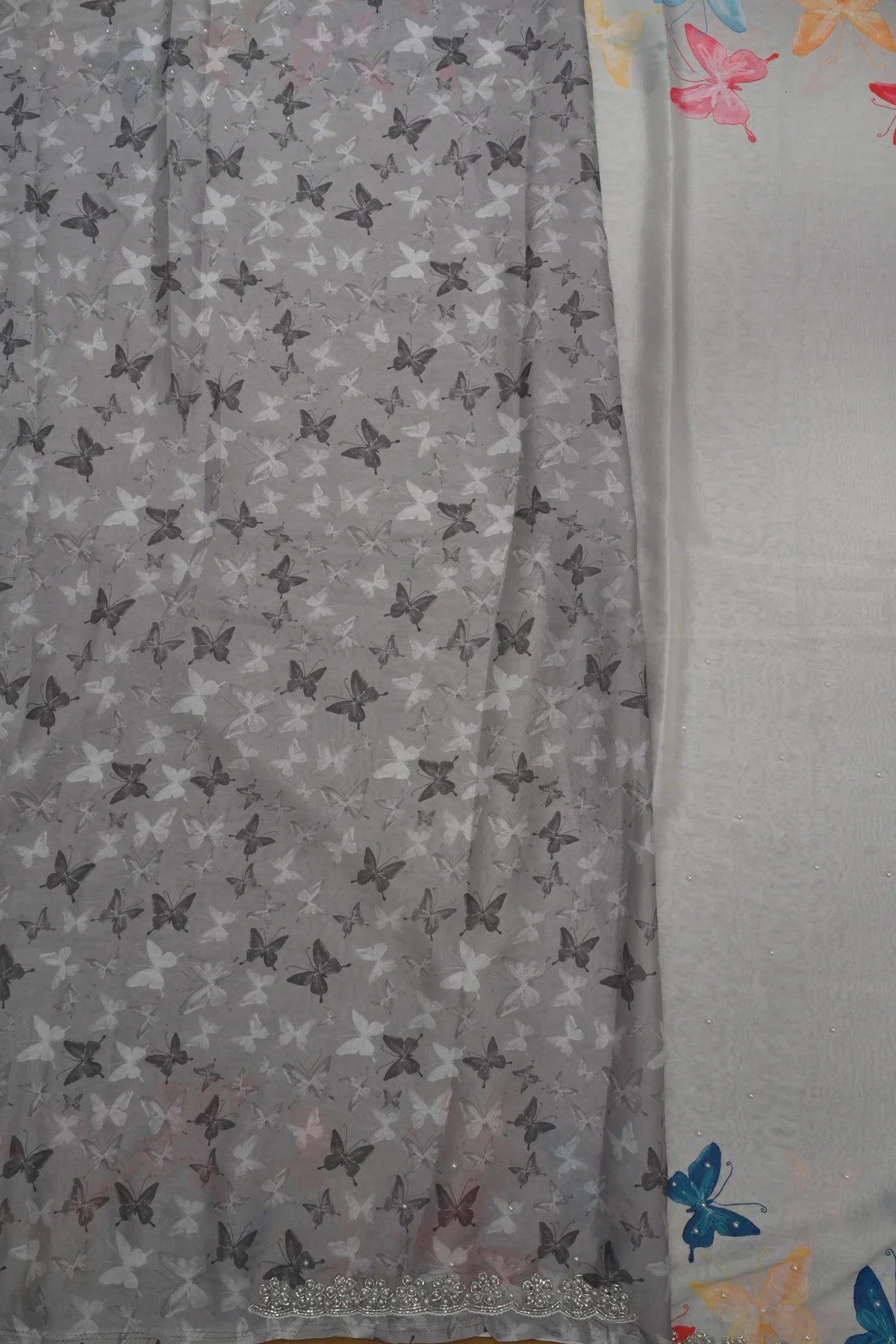 Crepe Organza Butterfly Print Saree-Blouse