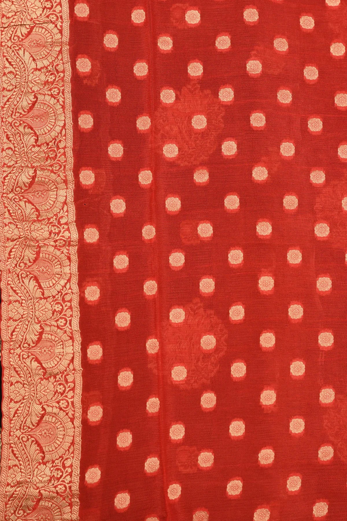 Benarasi Crushed Chiffon Flower Buta Black Saree-Blouse