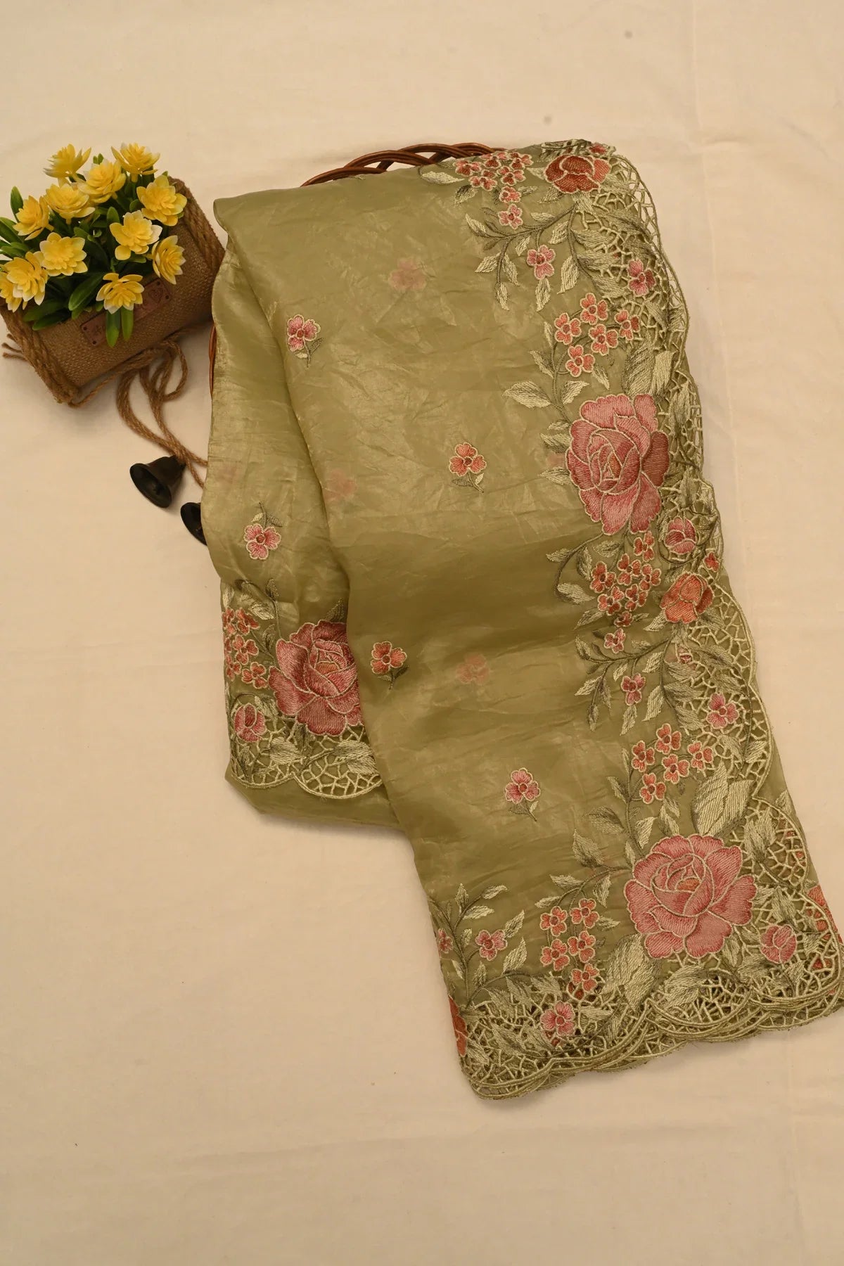 Crushed Organza Cut Work Design Saree