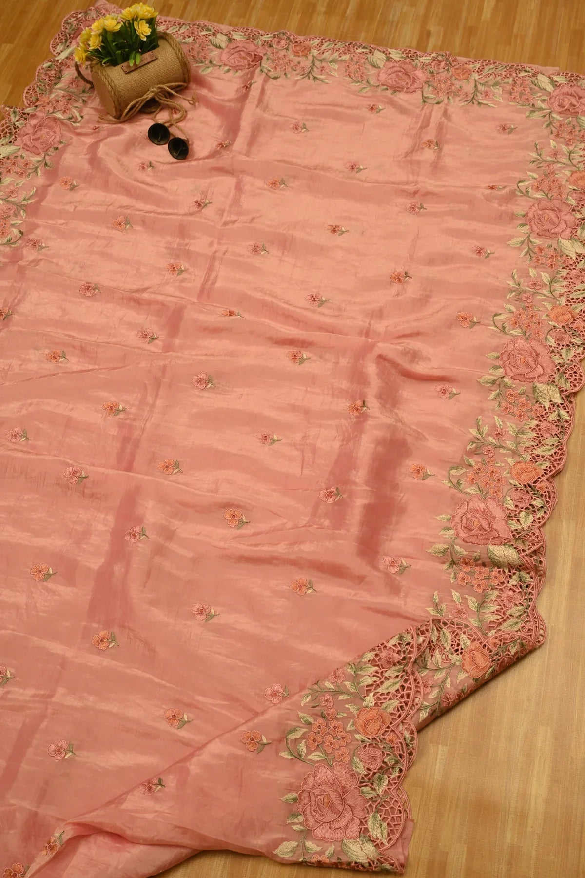 Crushed Organza Cut Work Design Saree