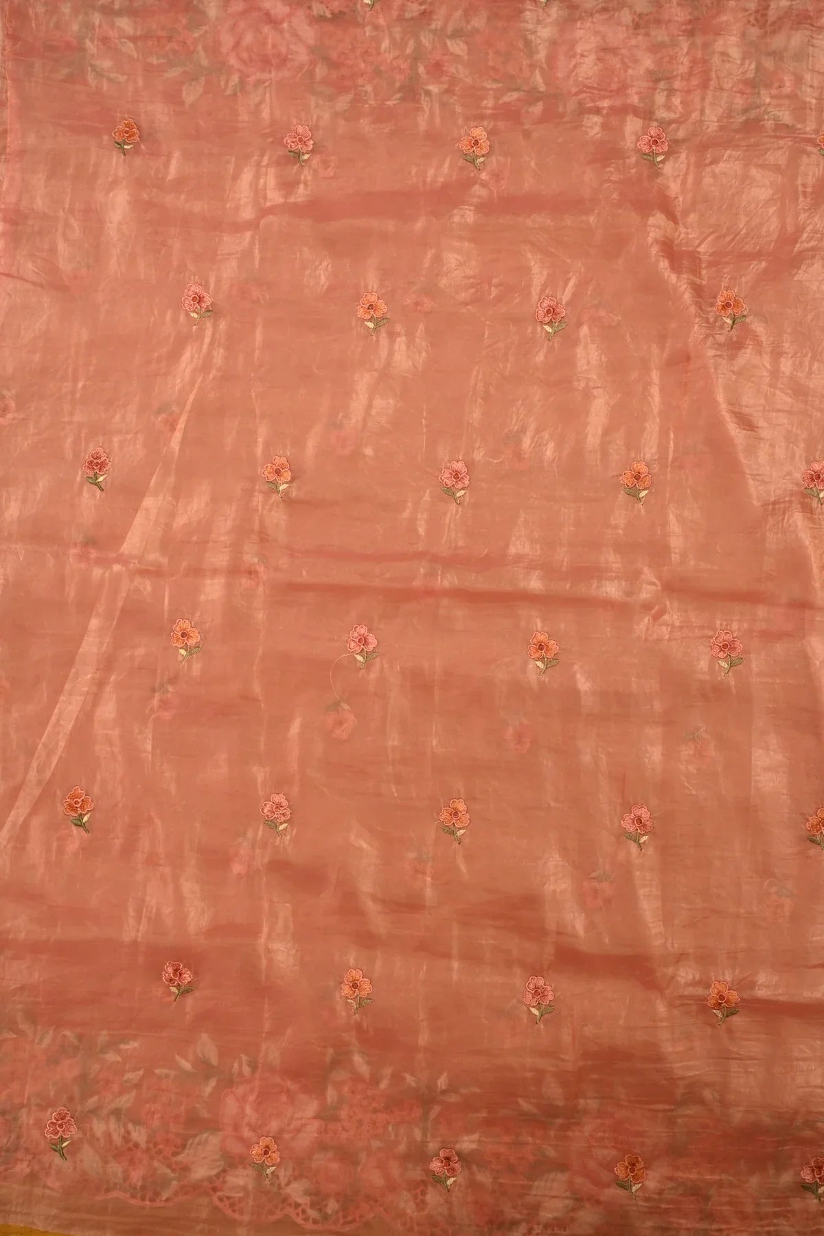 Crushed Organza Cut Work Design Saree-Blouse