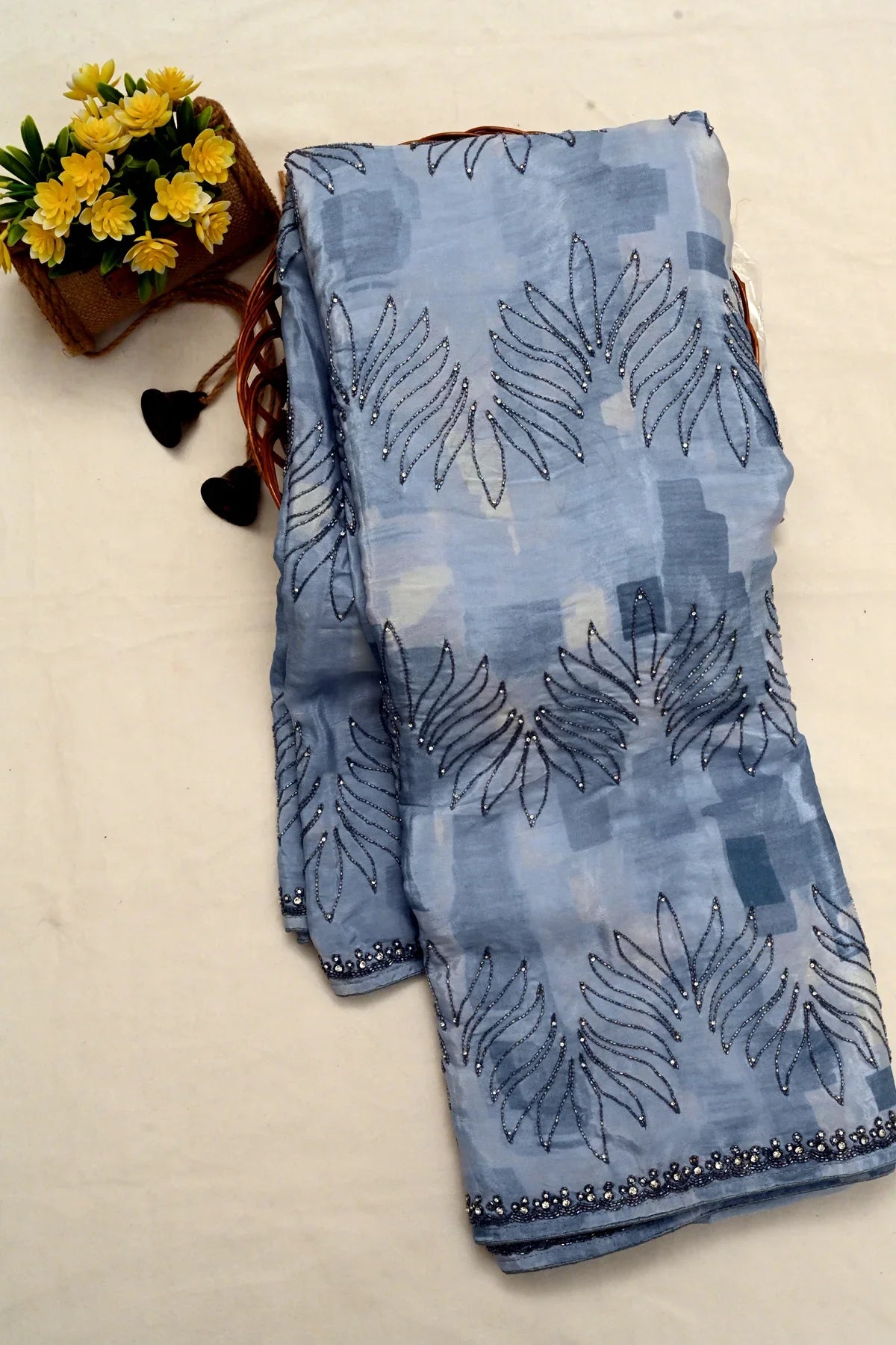 Crepe Georgette Embroidery Pale Aqua Saree-Main Page