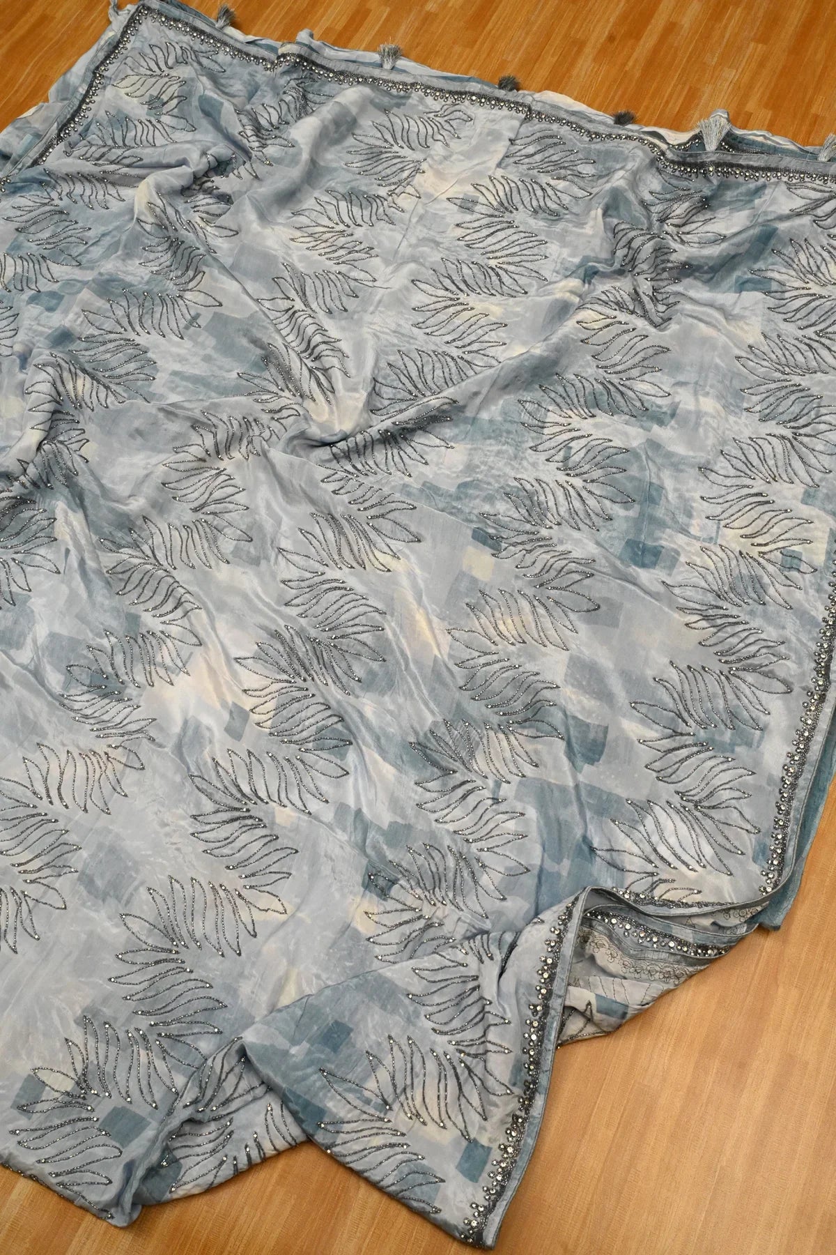 Crepe Georgette Embroidery Pale Aqua Saree-Pallu