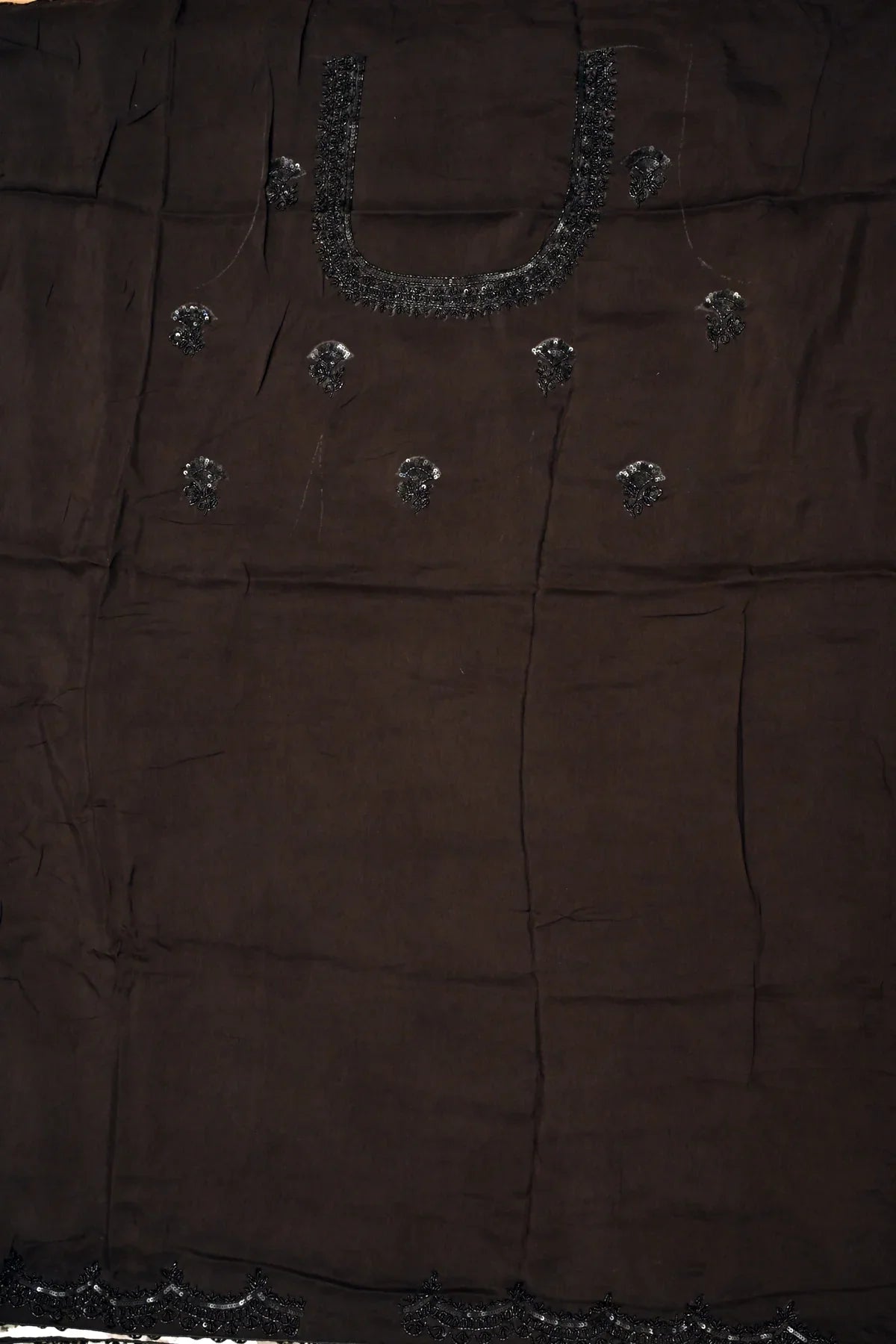 Crepe Georgette Embroidery Cream and Black Saree-Blouse