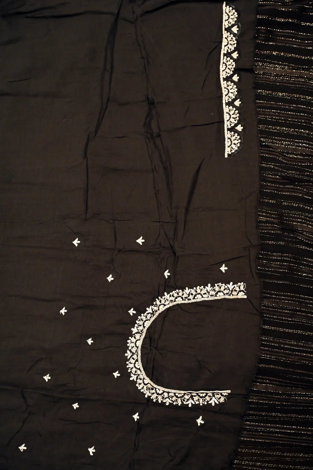 Chiffon Pearl Work Black Saree-Blouse