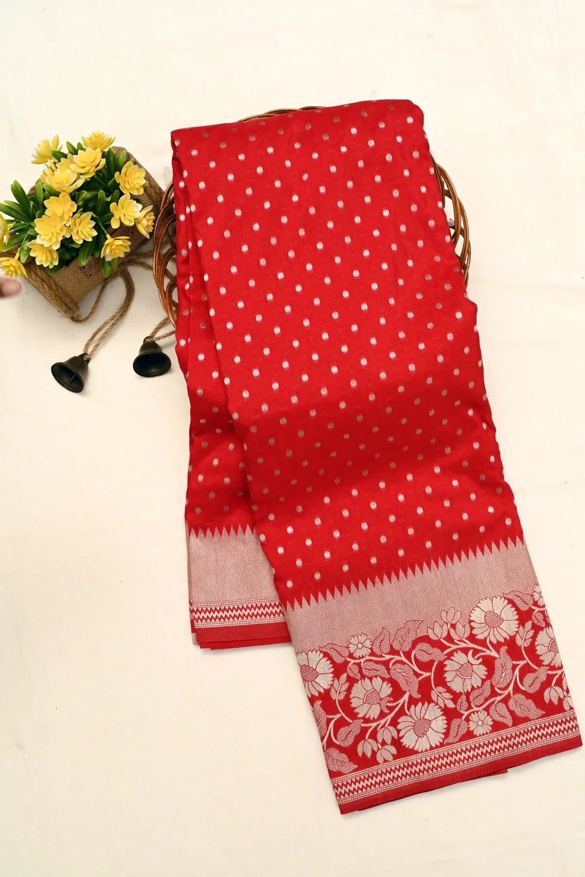 Kora Georgette Polka Dot Silver Zari Saree-Main Page