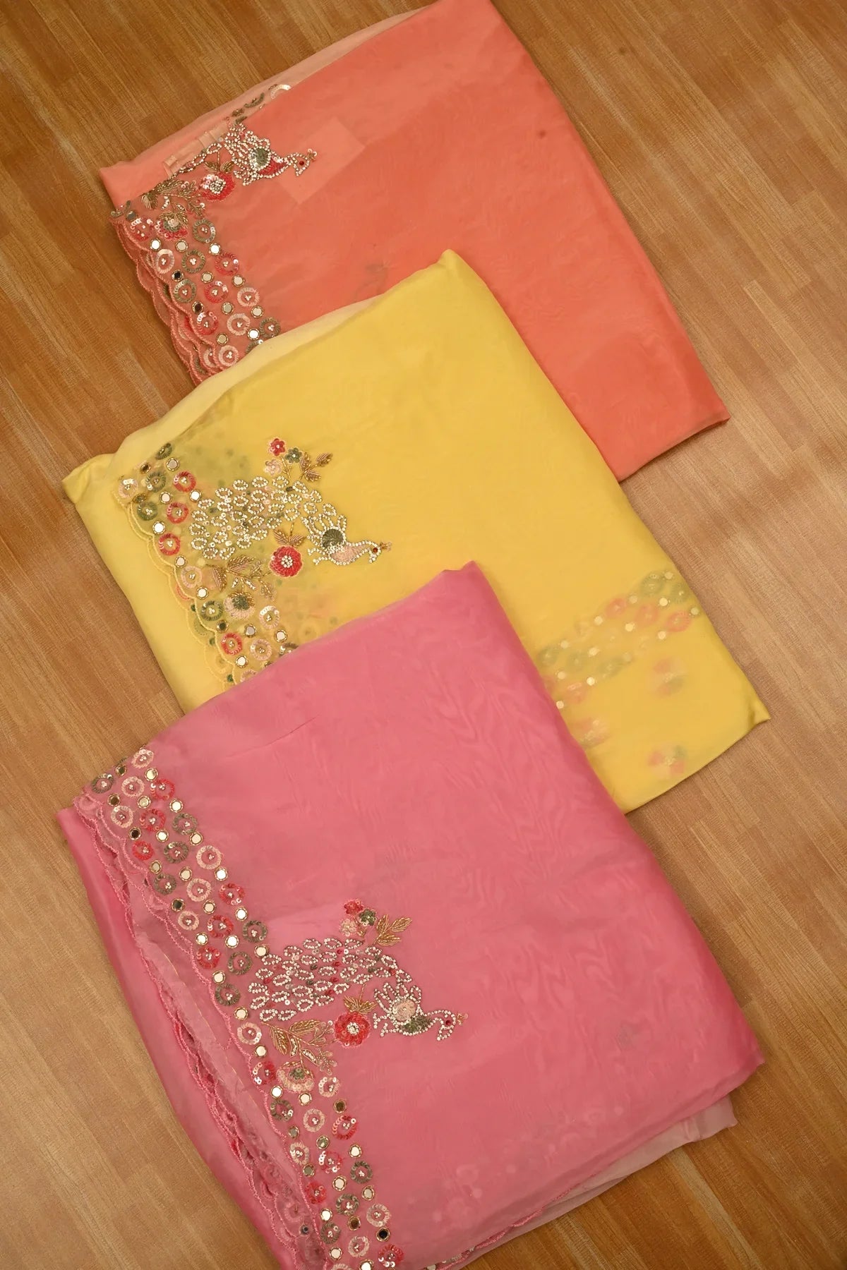 Satin Organza Mirror Work Saree