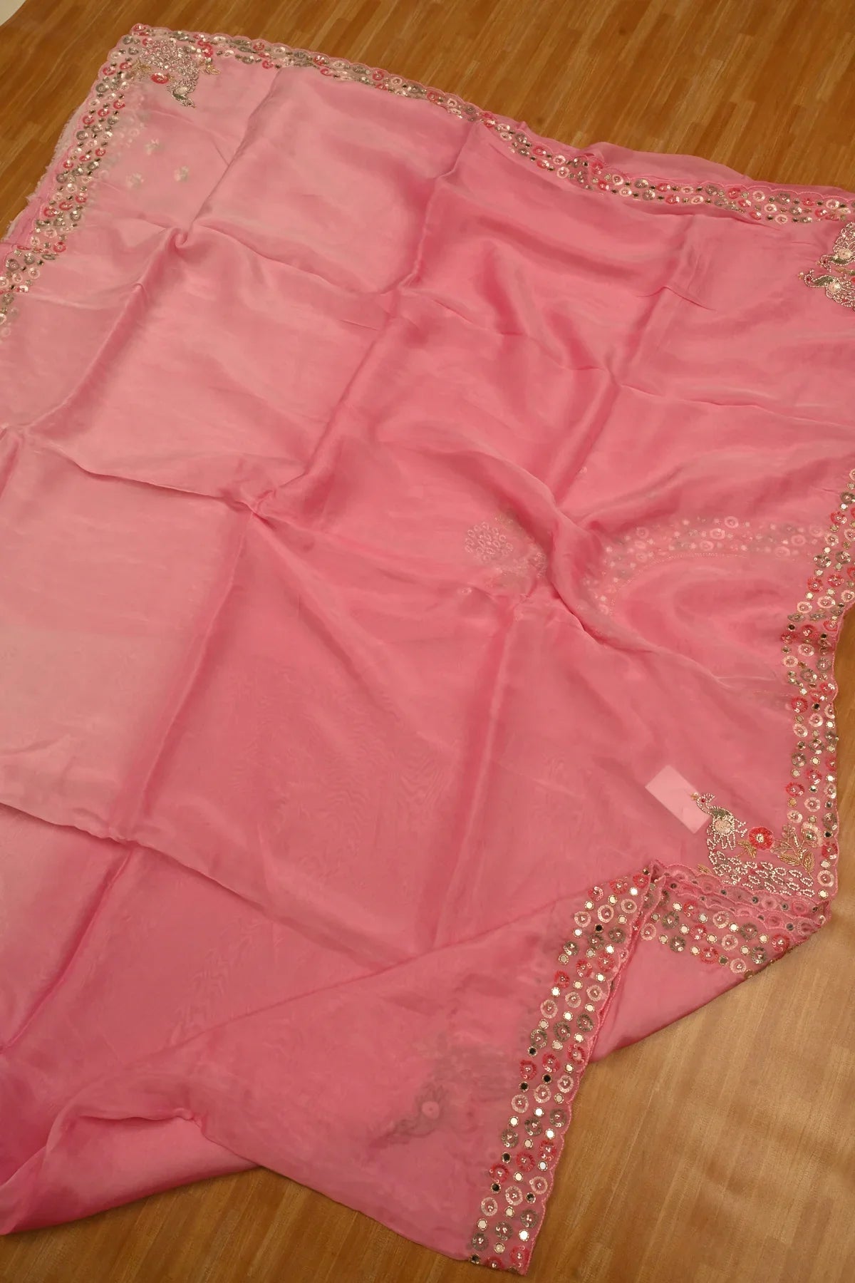 Satin Organza Mirror Work Saree
