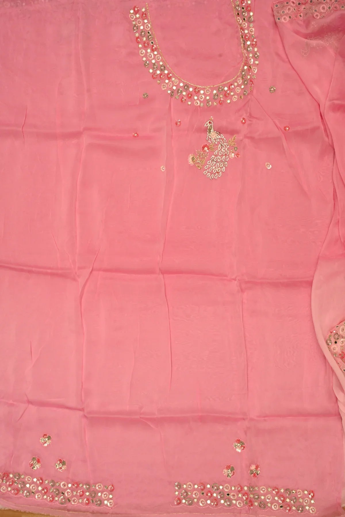Satin Organza Mirror Work Saree