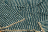 Organza Antique Gold Stripe Cyan Blue Saree - Saree and Pallu