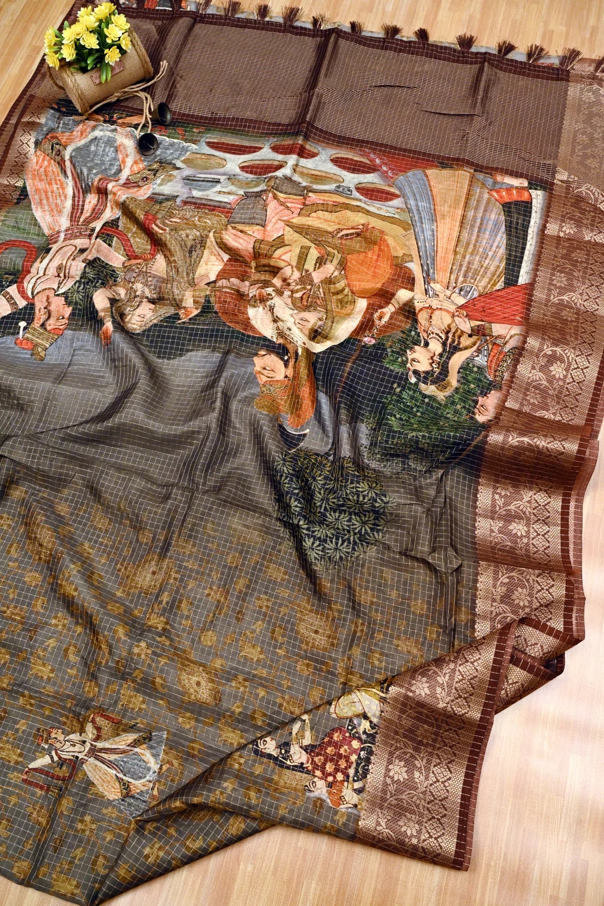 Abudhai Crepe Dusty Grey Saree - Saree and Pallu