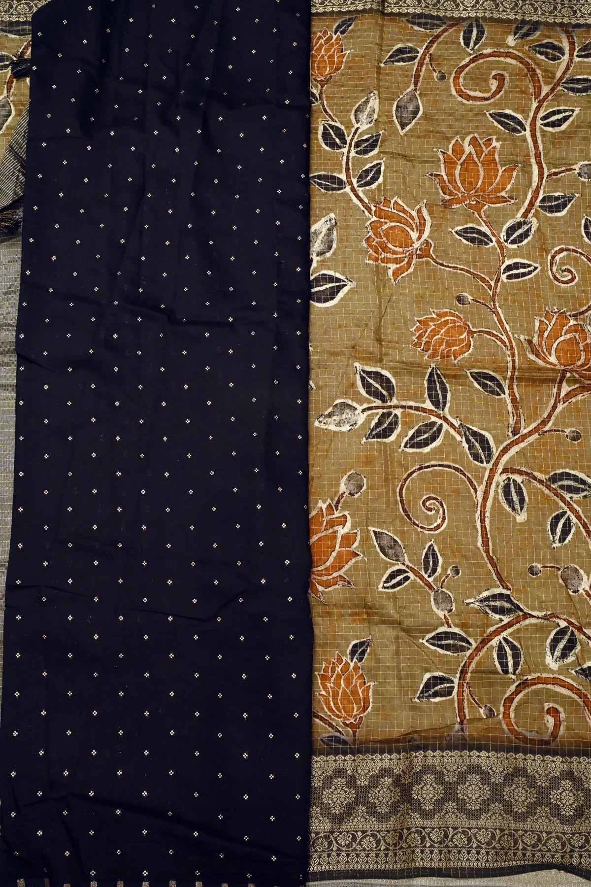 Abudhai Crepe Sandrift Color Saree-Blouse