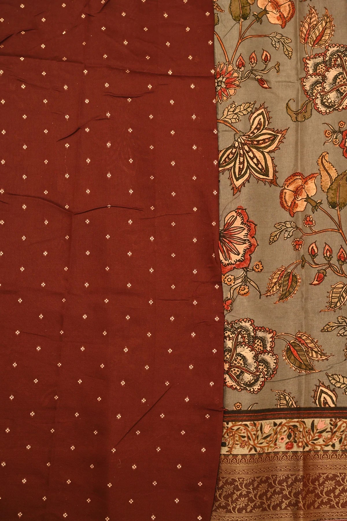 Abudhai Crepe Clay Ash Saree - Blouse