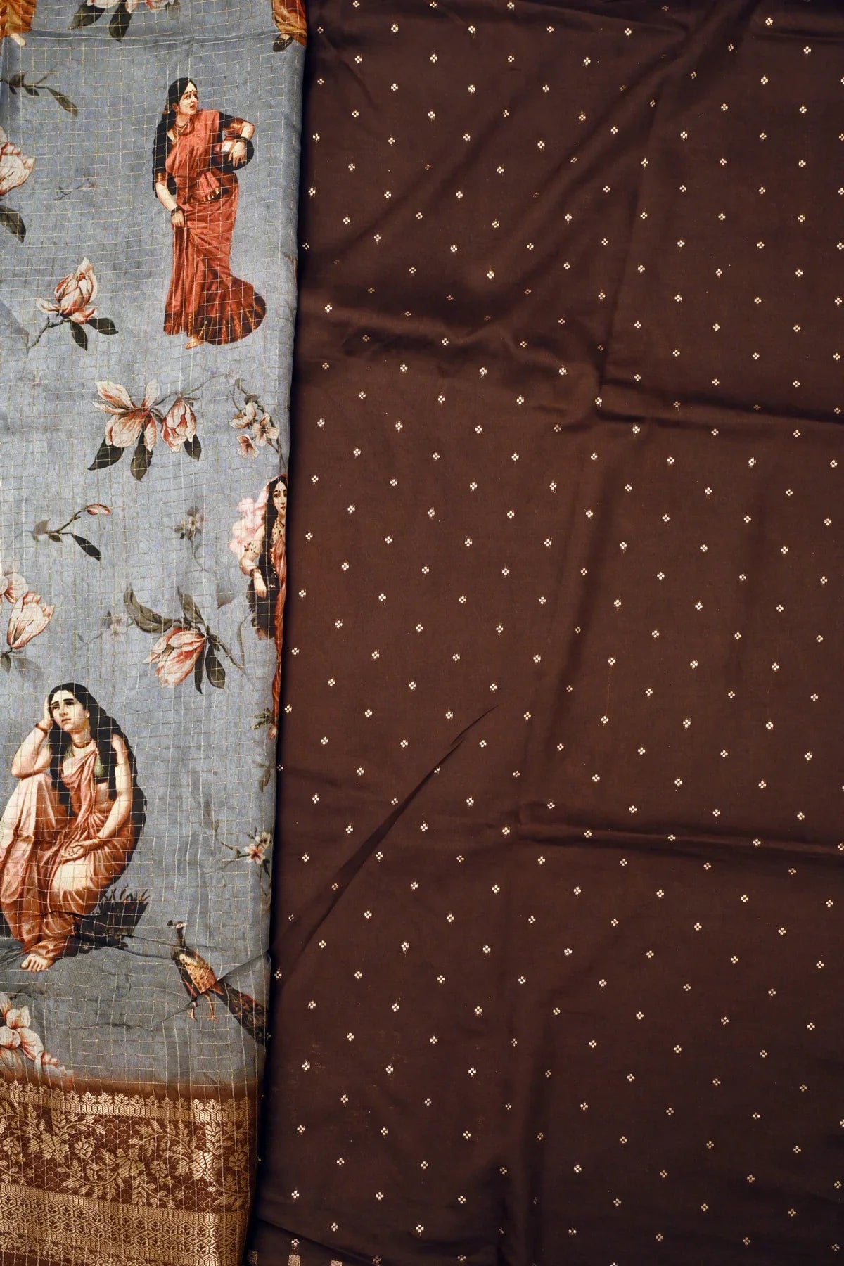 Abudhai Crepe Metallic Silver Saree-Blouse