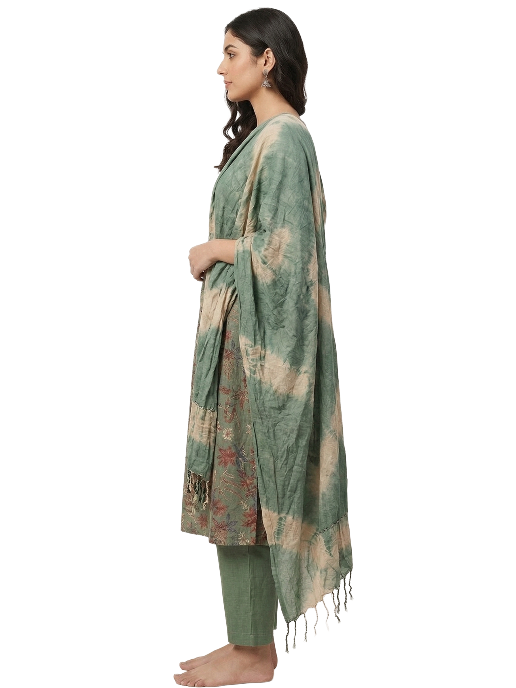 Sage green Floral 3 Piece Kurti Set