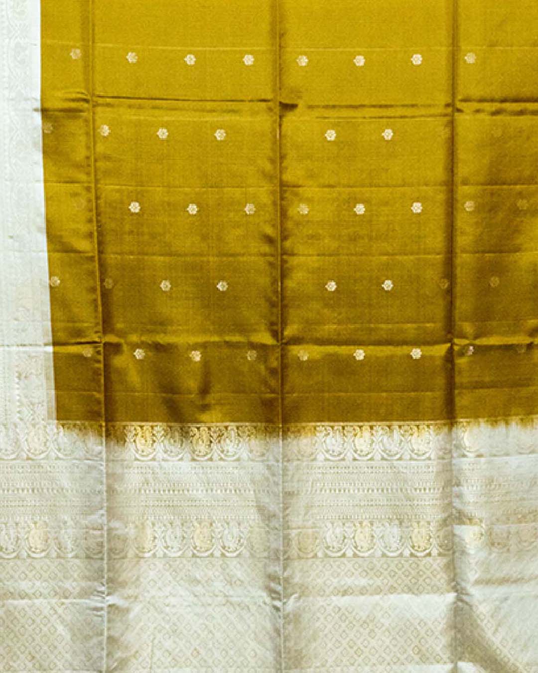 SoftSilkAntiqueGoldZariOliveGreenSaree