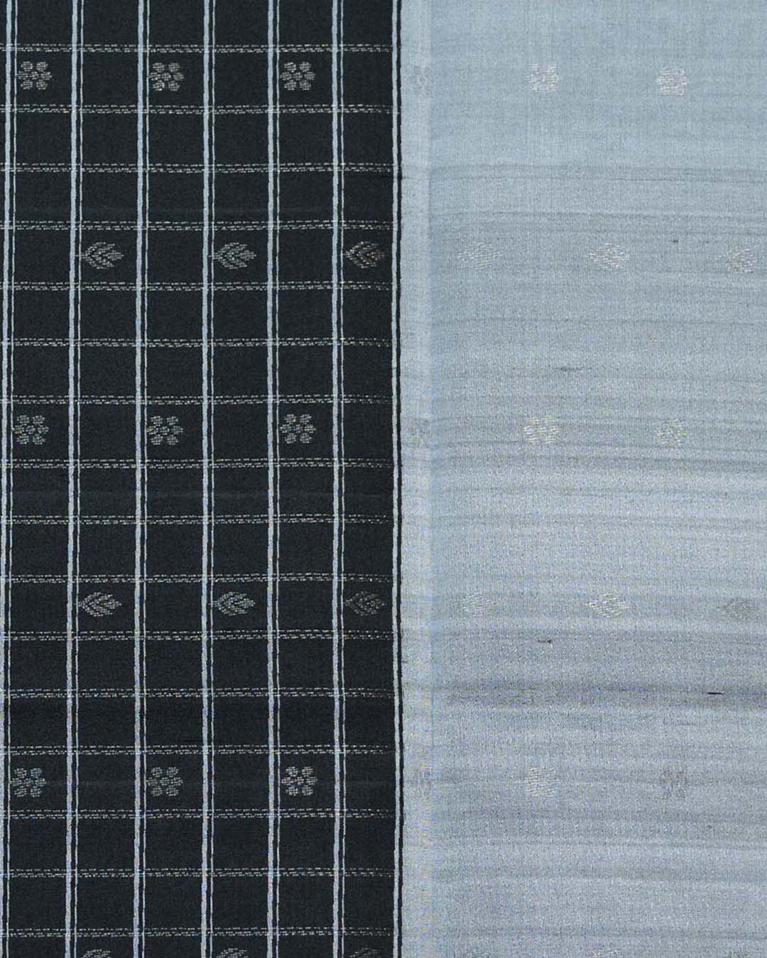 SoftSilkSilverZariBlackChecksSaree