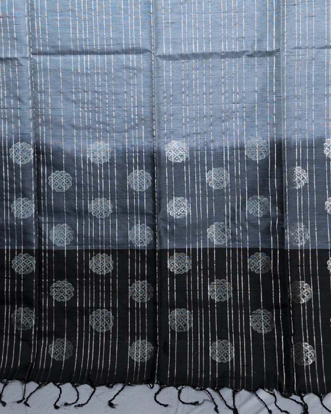 Soft Silk Silver Zari Grey Stripe Saree - SiriSilks