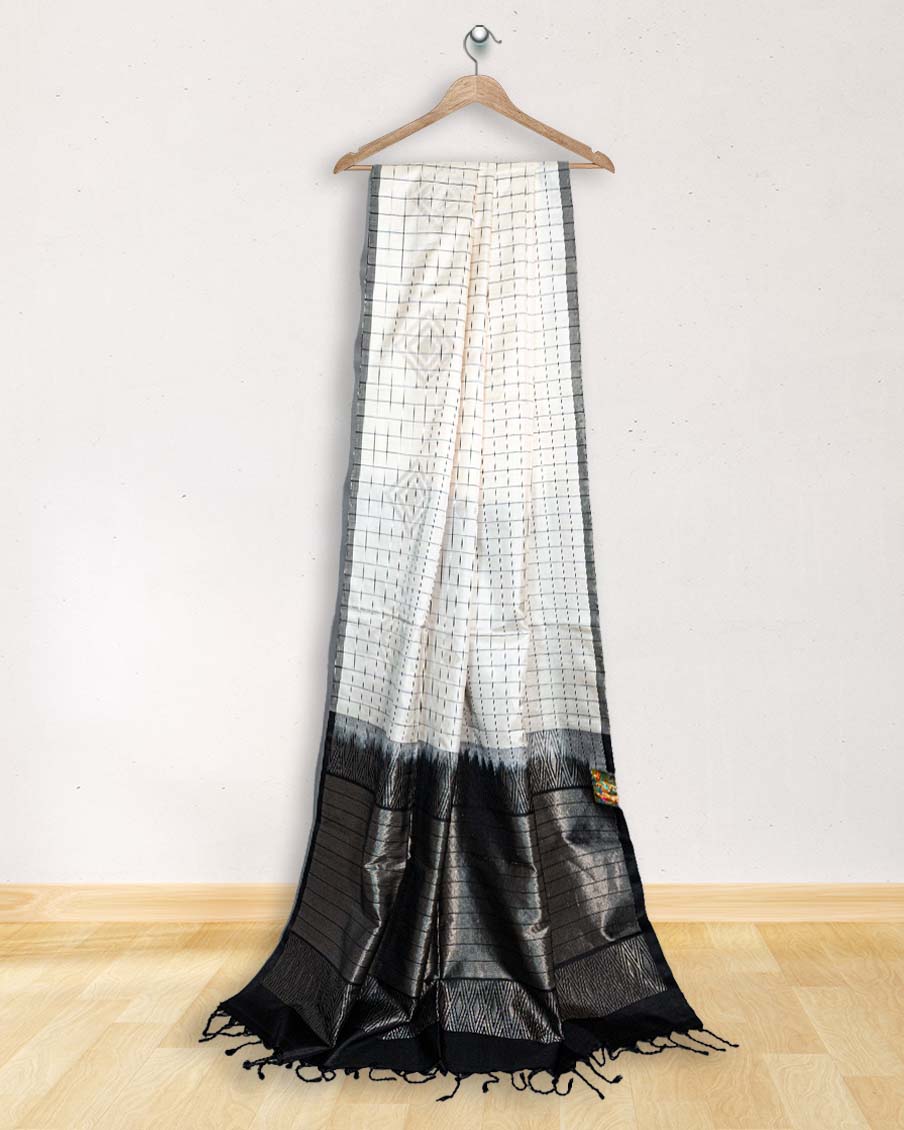 SoftSilkWhiteCheckssaree_