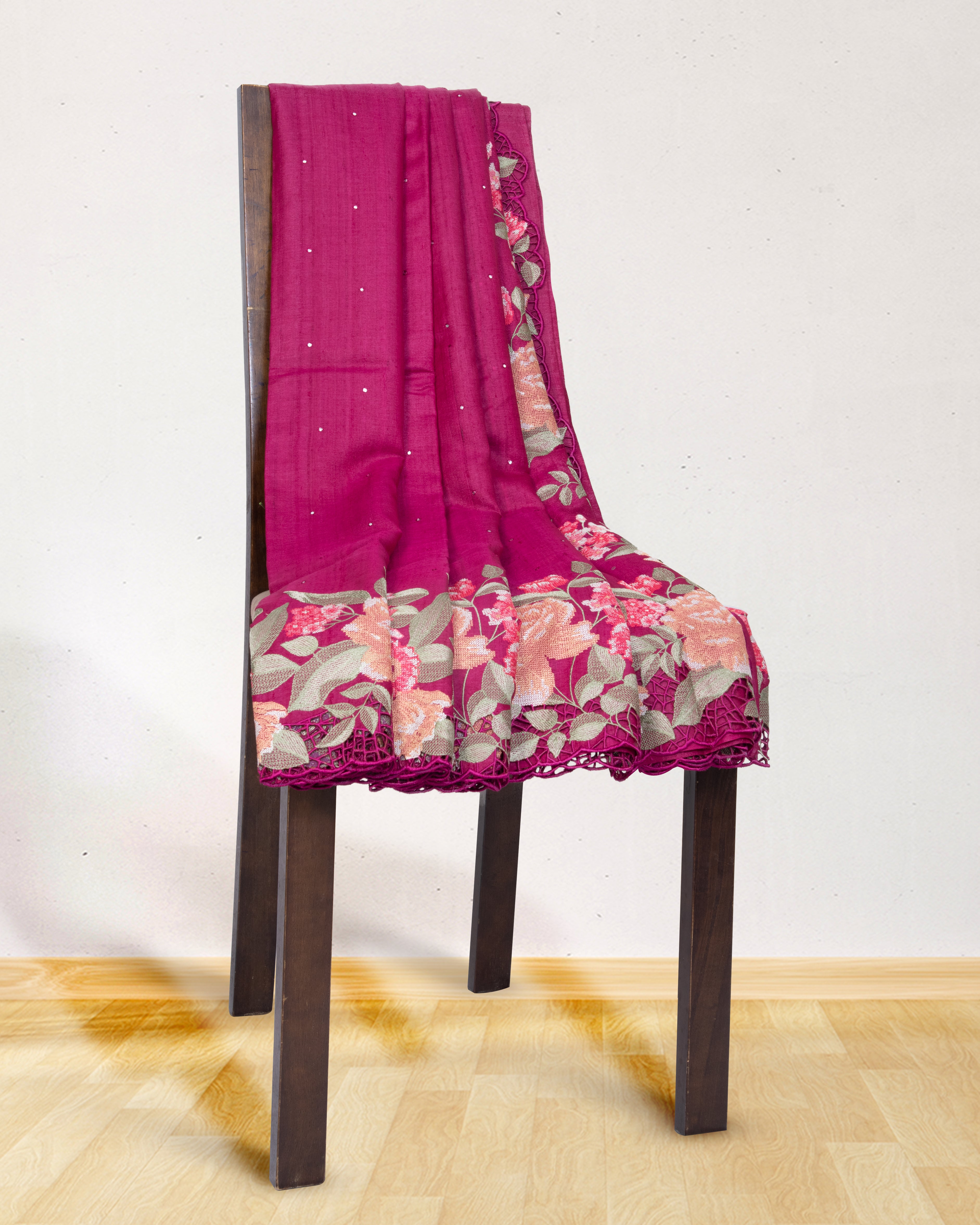 Tussar-Magenta-Panna-Embroidery-Saree