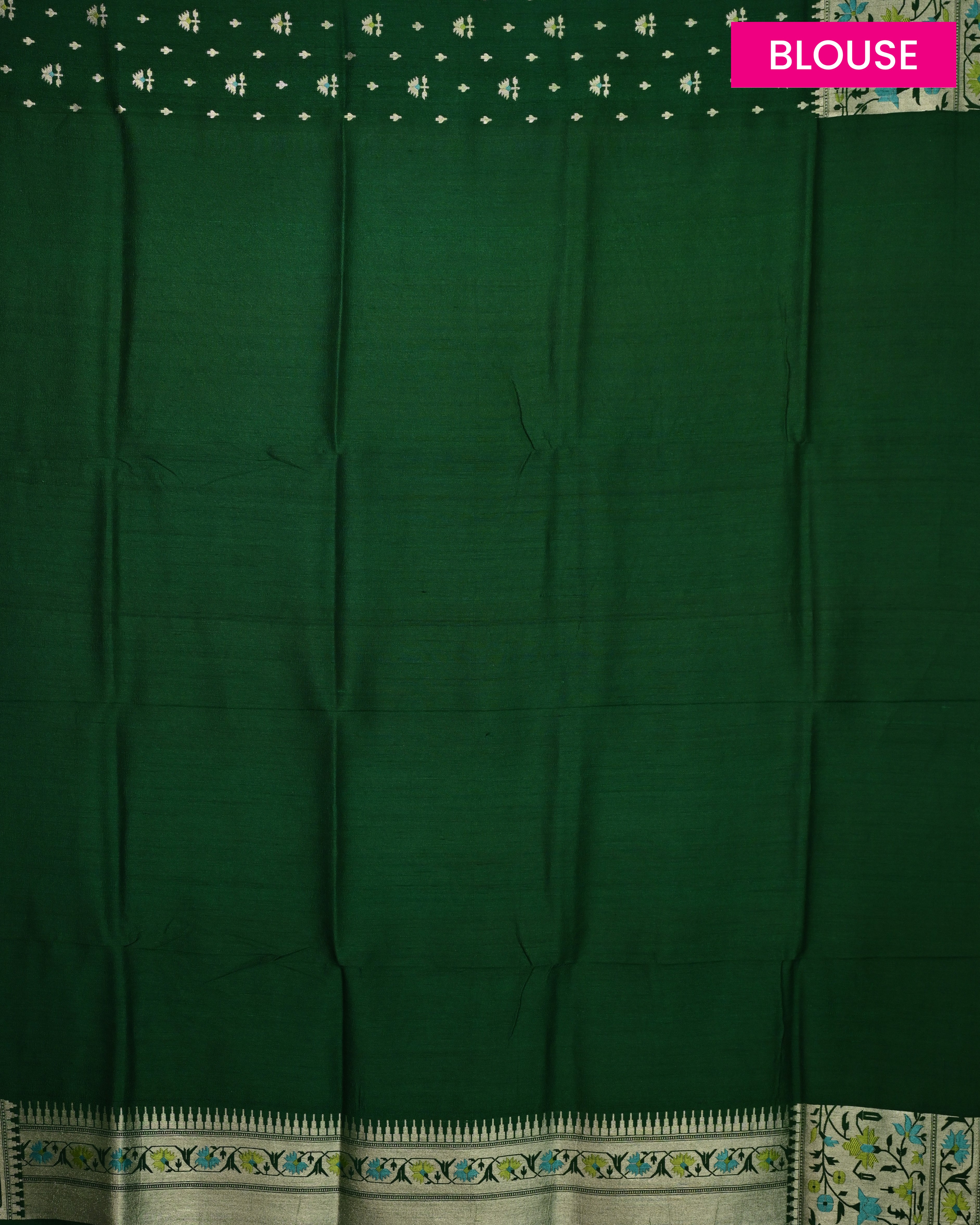 Tussar Crepe Bottle Green Paithani Saree