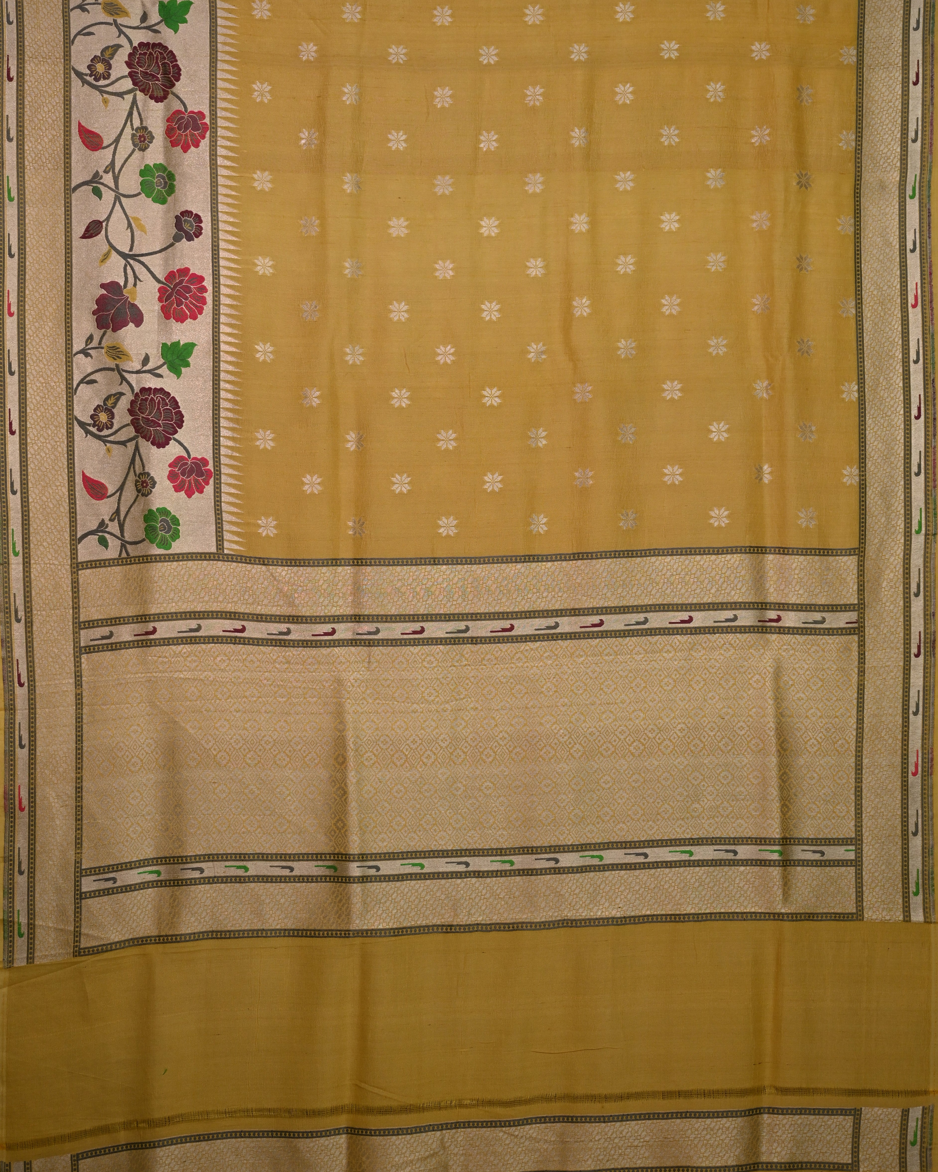 Tussar Crepe Yellow Paithani Saree