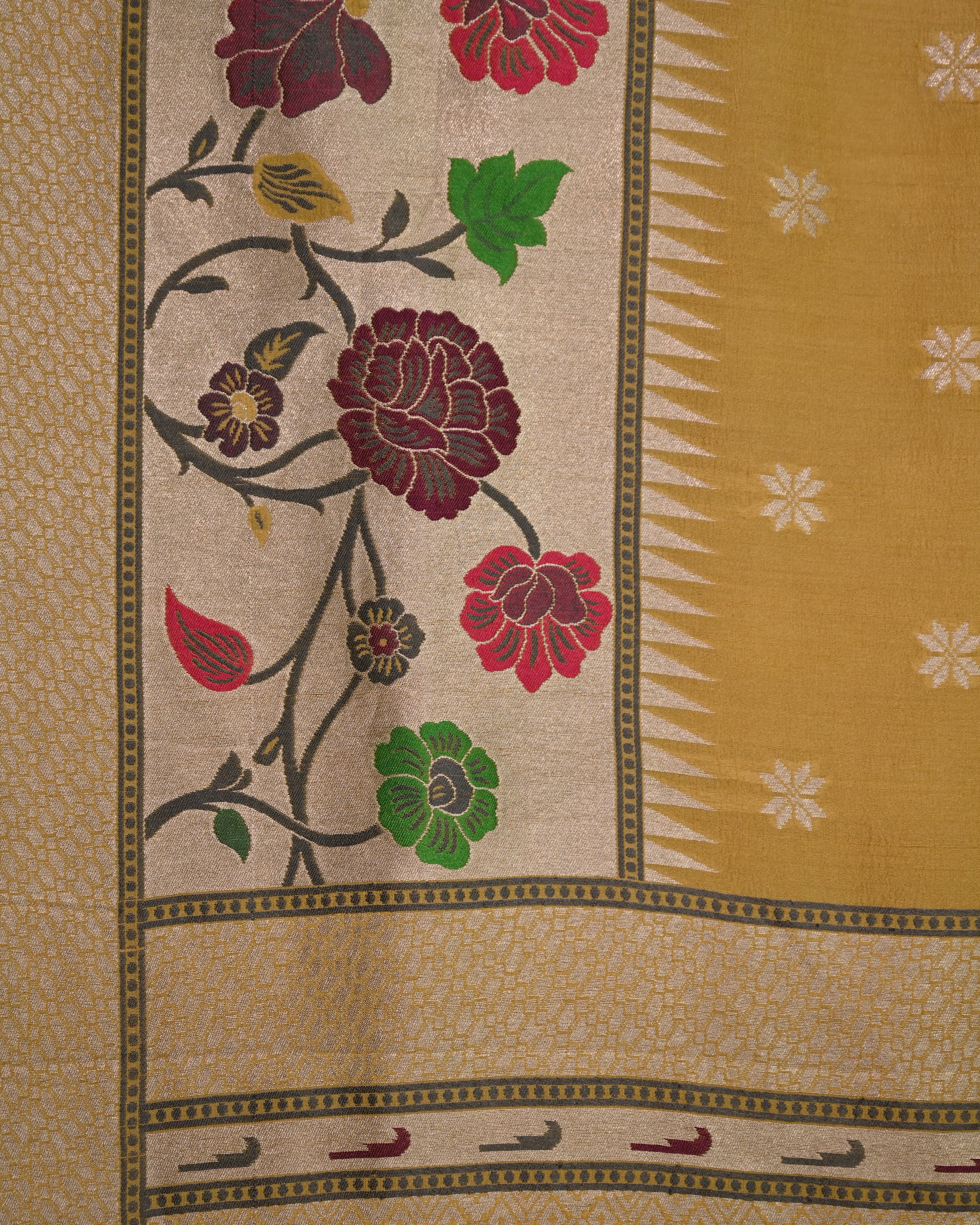 Tussar Crepe Yellow Paithani Saree