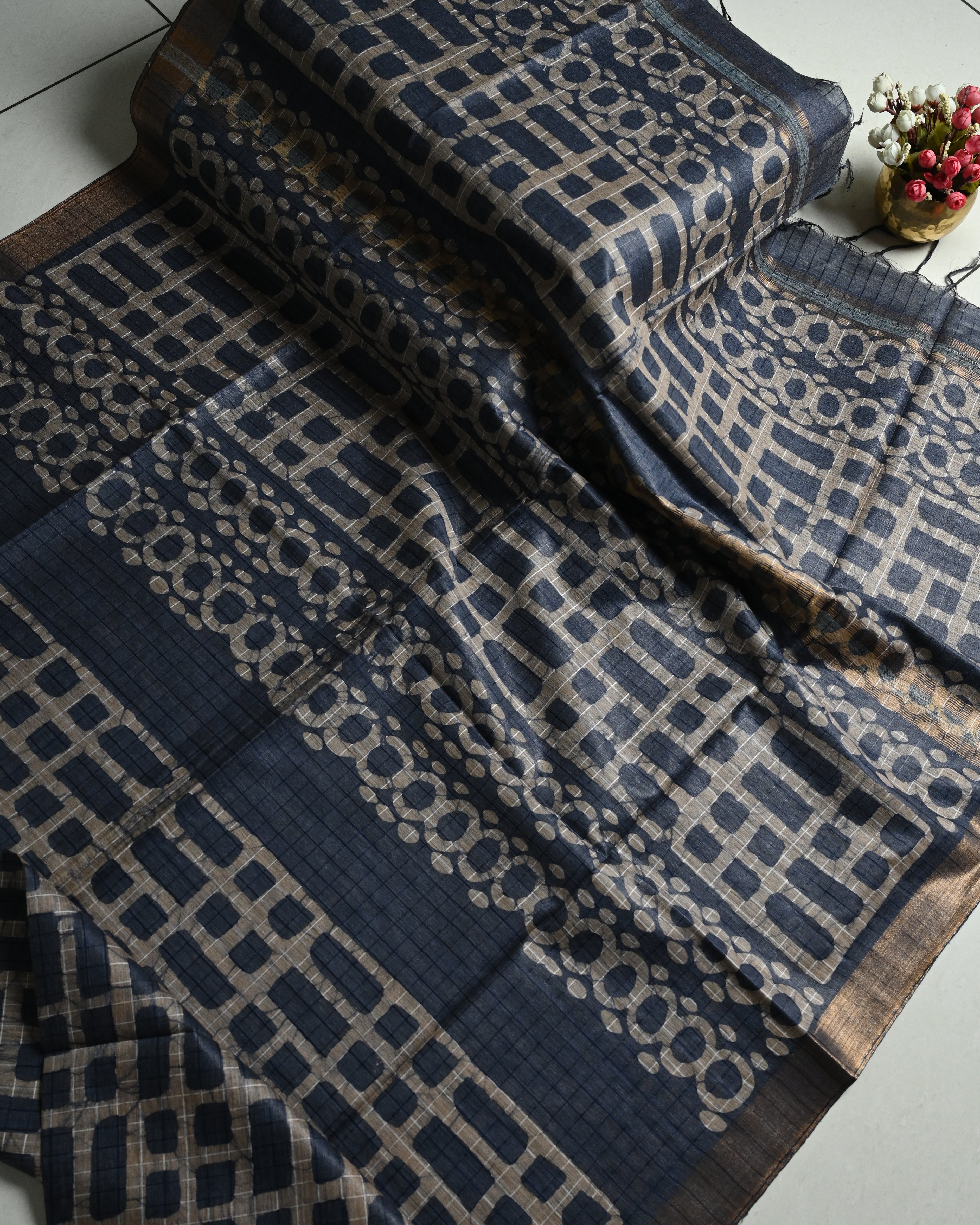 Tussar Silk Bathik Print Saree