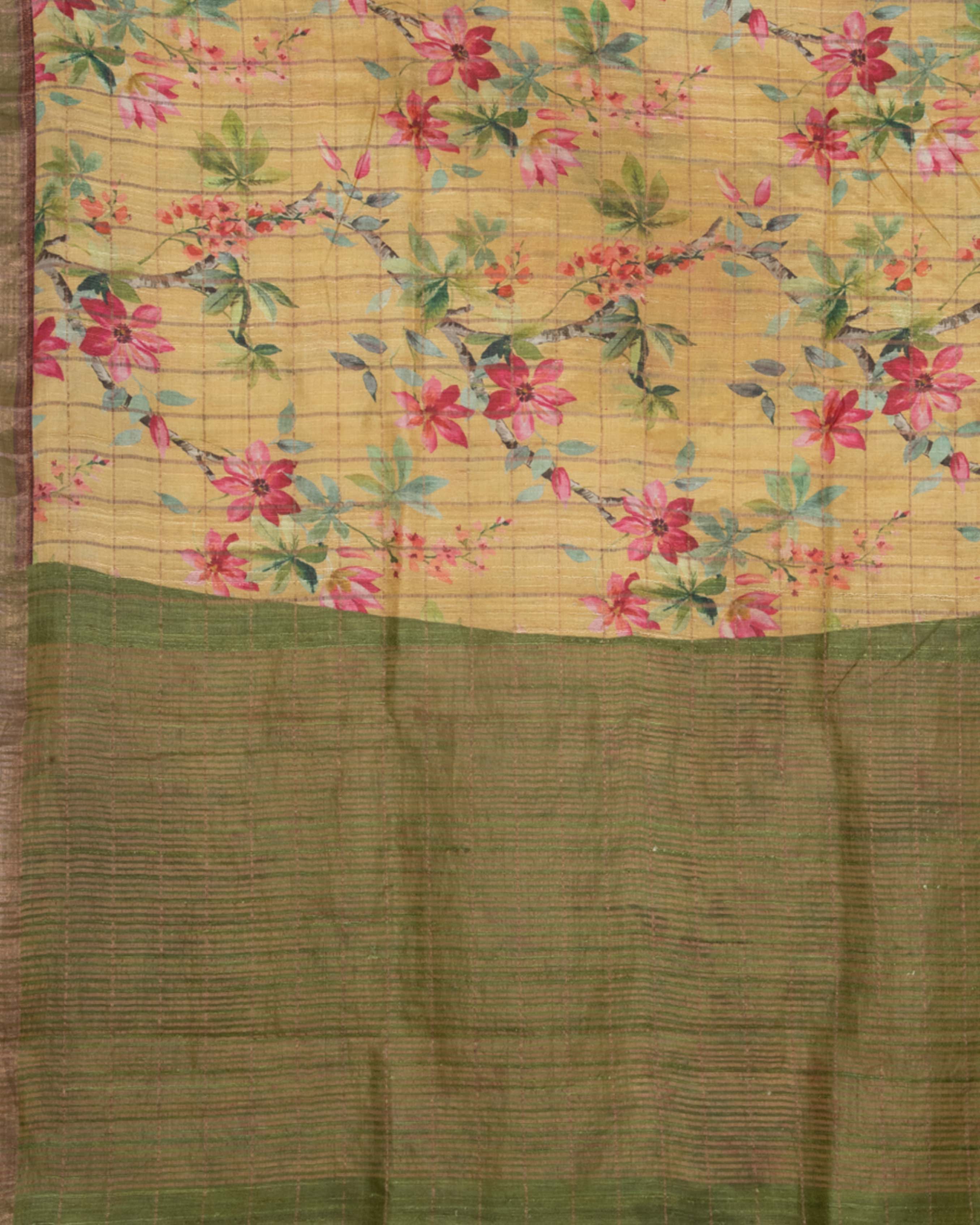 TussarYellowFloralPrintSaree2