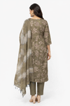 Muted olive green Floral 3 Piece Kurti Set