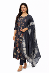 Navy Blue Floral 3 Piece Kurti Set
